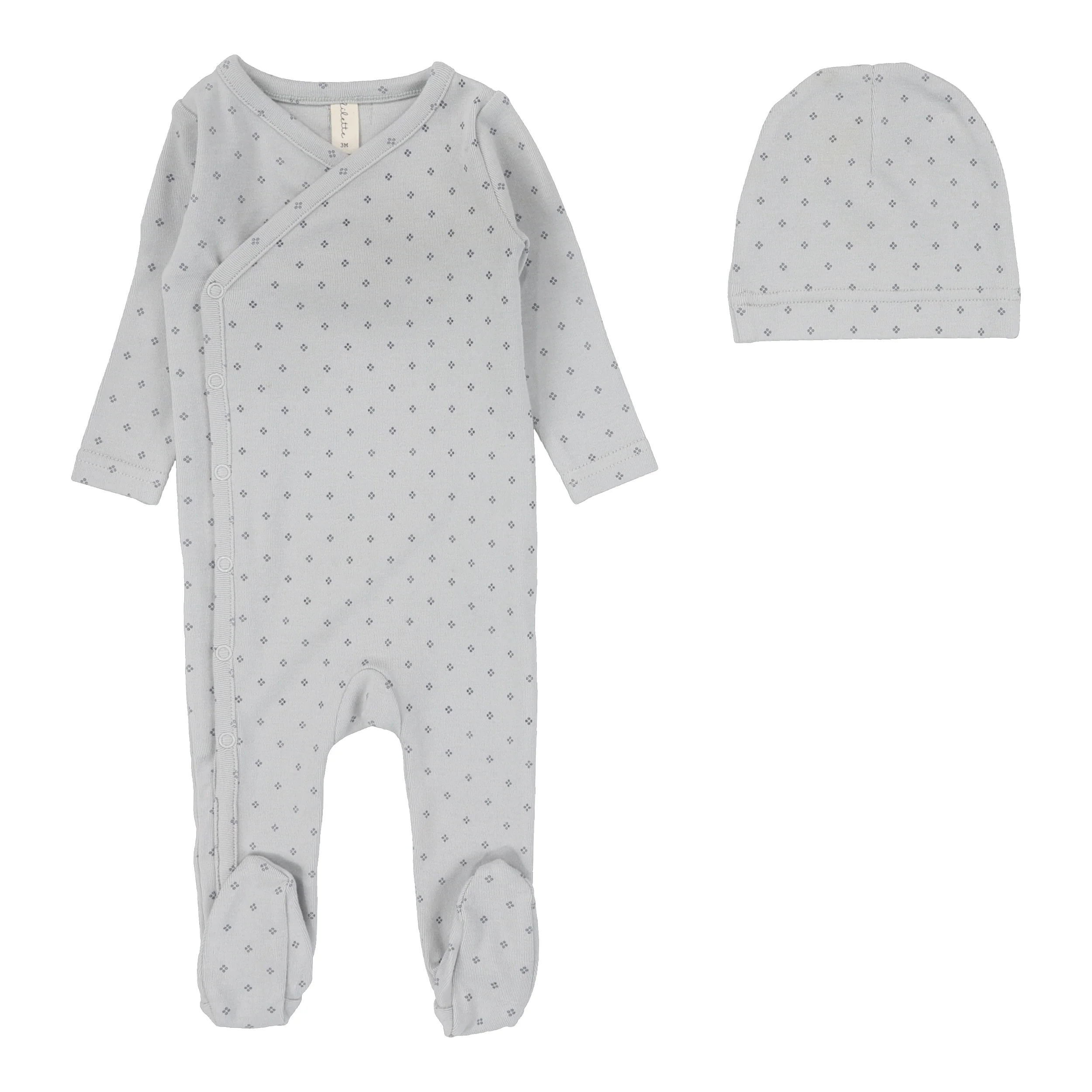 Lilette Diamond Dot Footie And Hat - Pale Blue