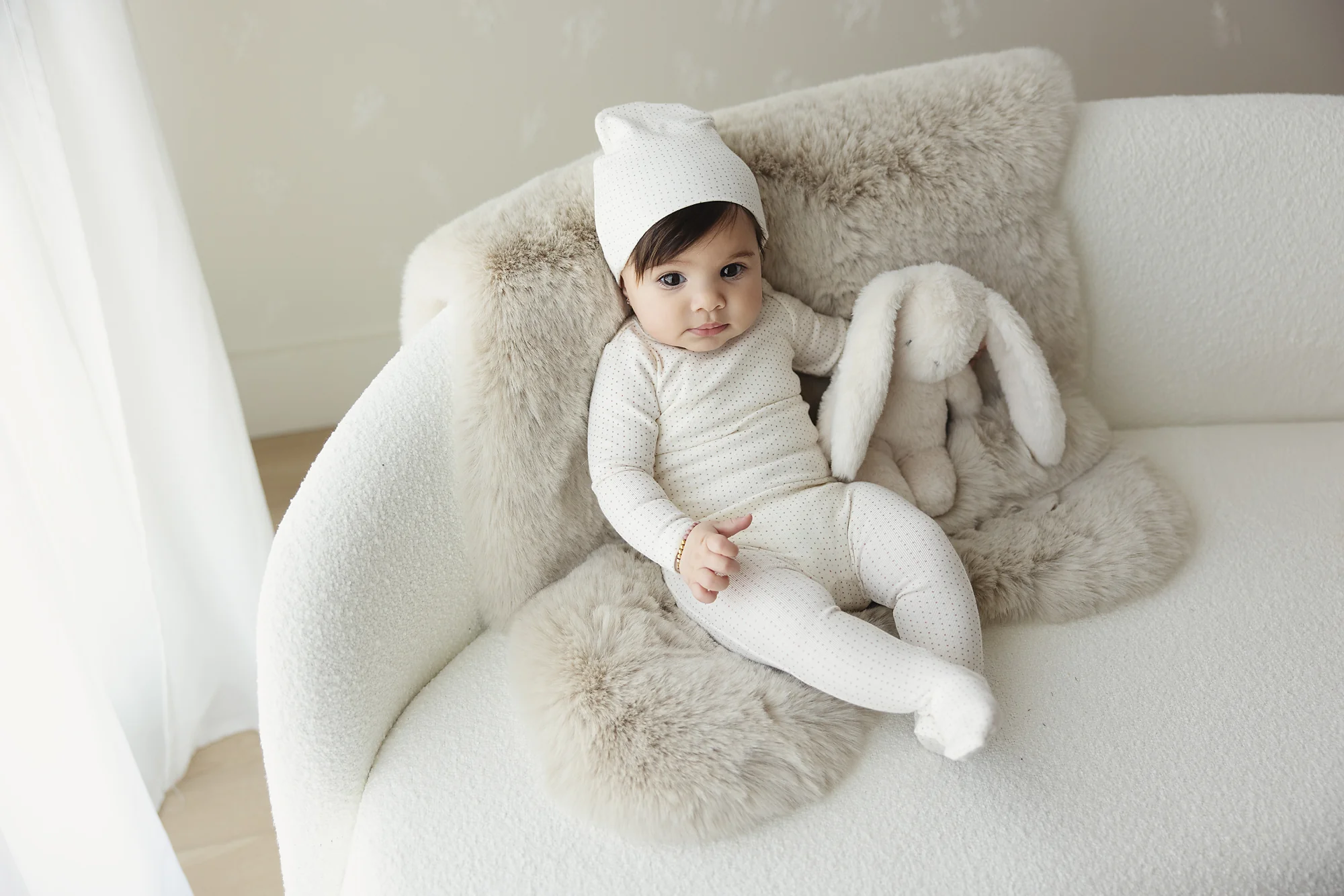 Lilette Dotted Footie And Hat - Cream/Pink - Image 3