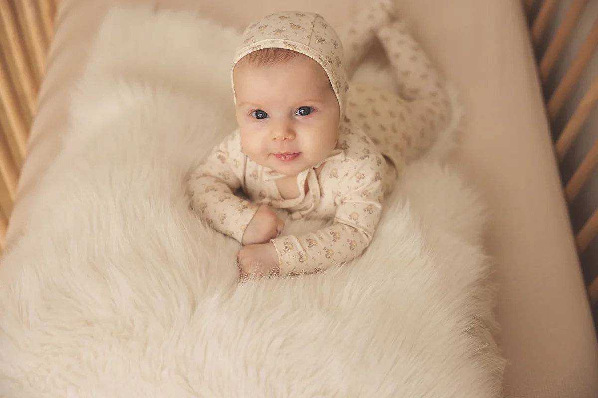 Lilette Dotty Florette Footie & Beanie Set - Natural / Mauve - Image 2