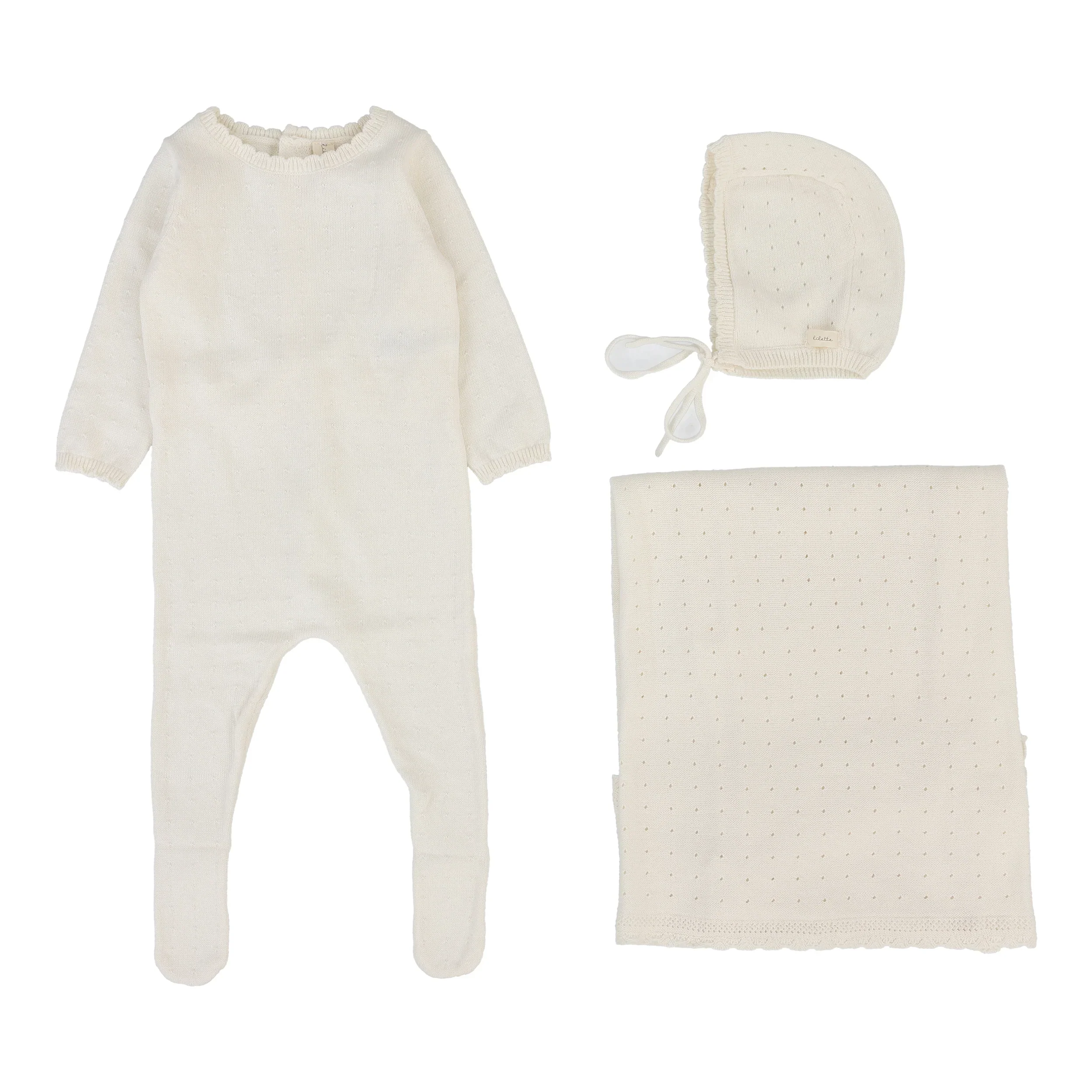 Lilette Dotty Knit Layette Set - Cream