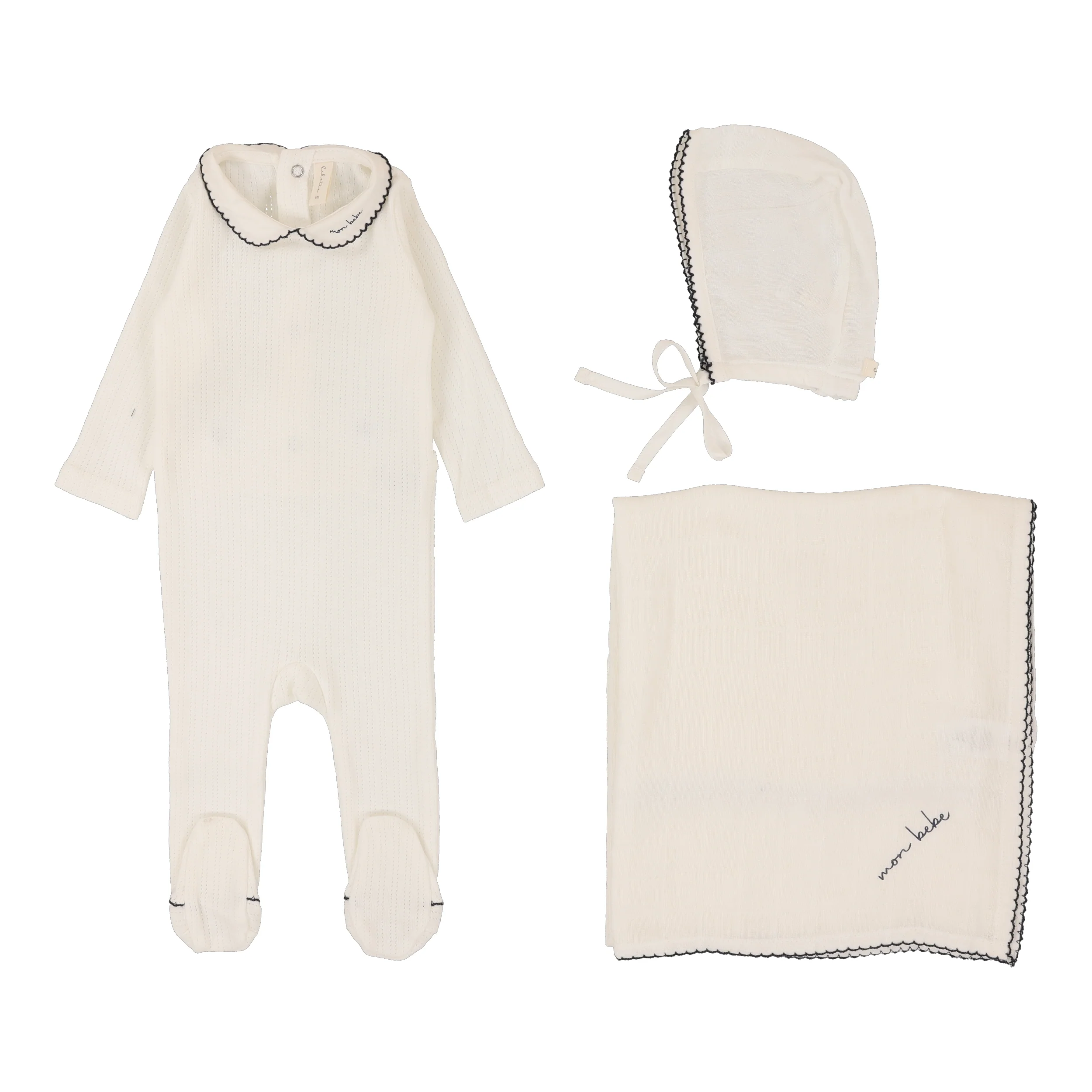 Lilette Edged Collar 3PC Set - Winter White/Navy