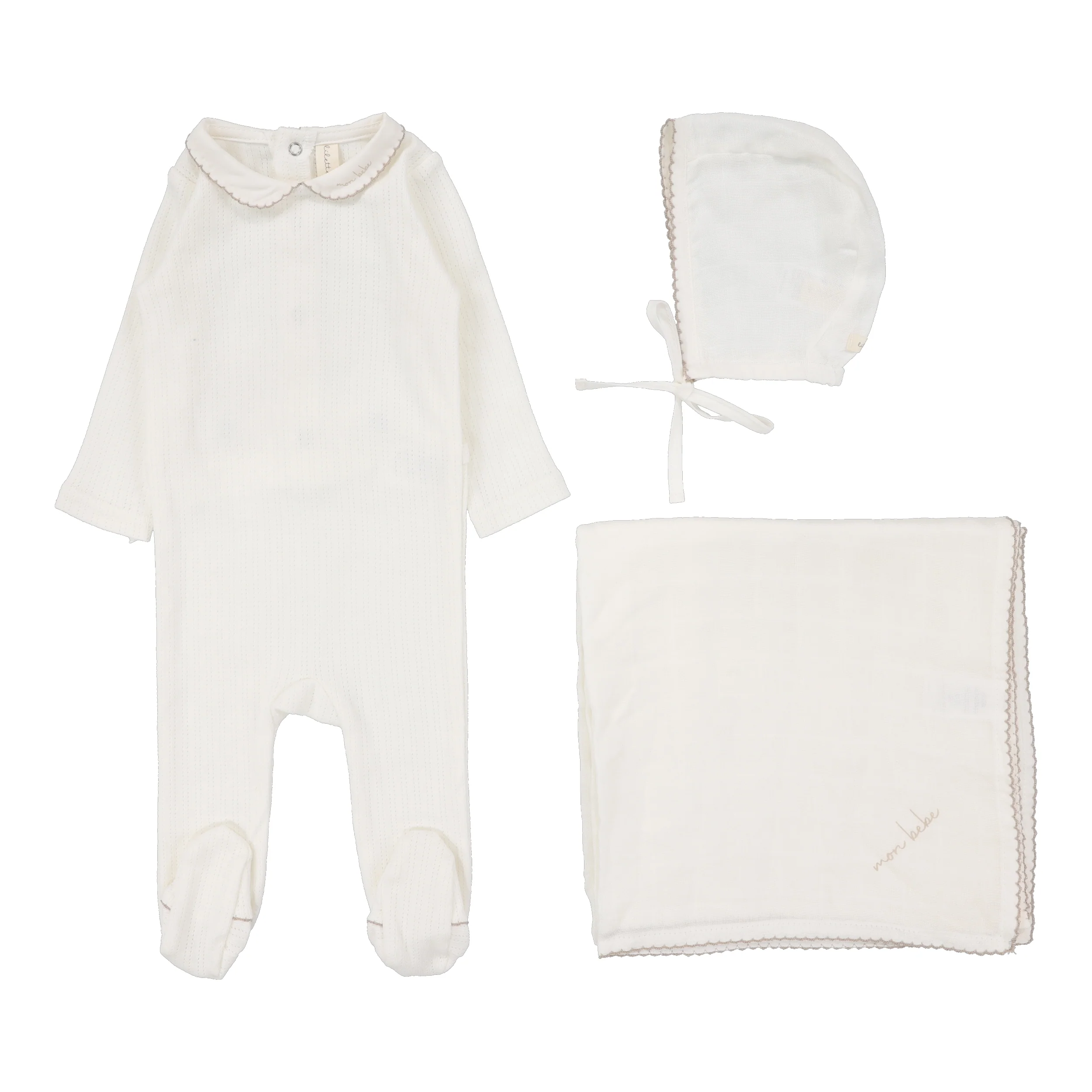 Lilette Edged Collar 3PC Set - Winter White/Oat