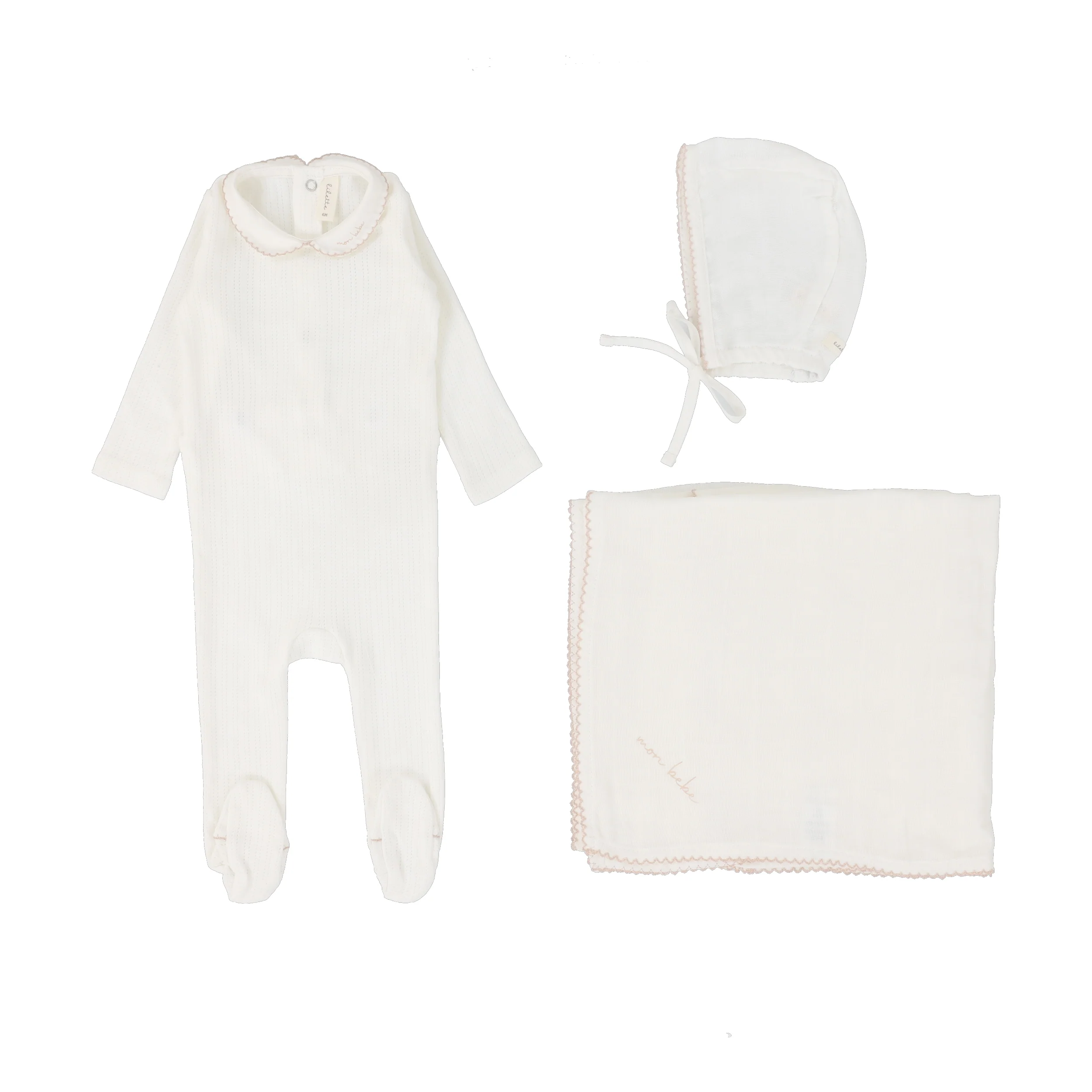 Lilette Edged Collar 3PC Set - Winter White/Blush