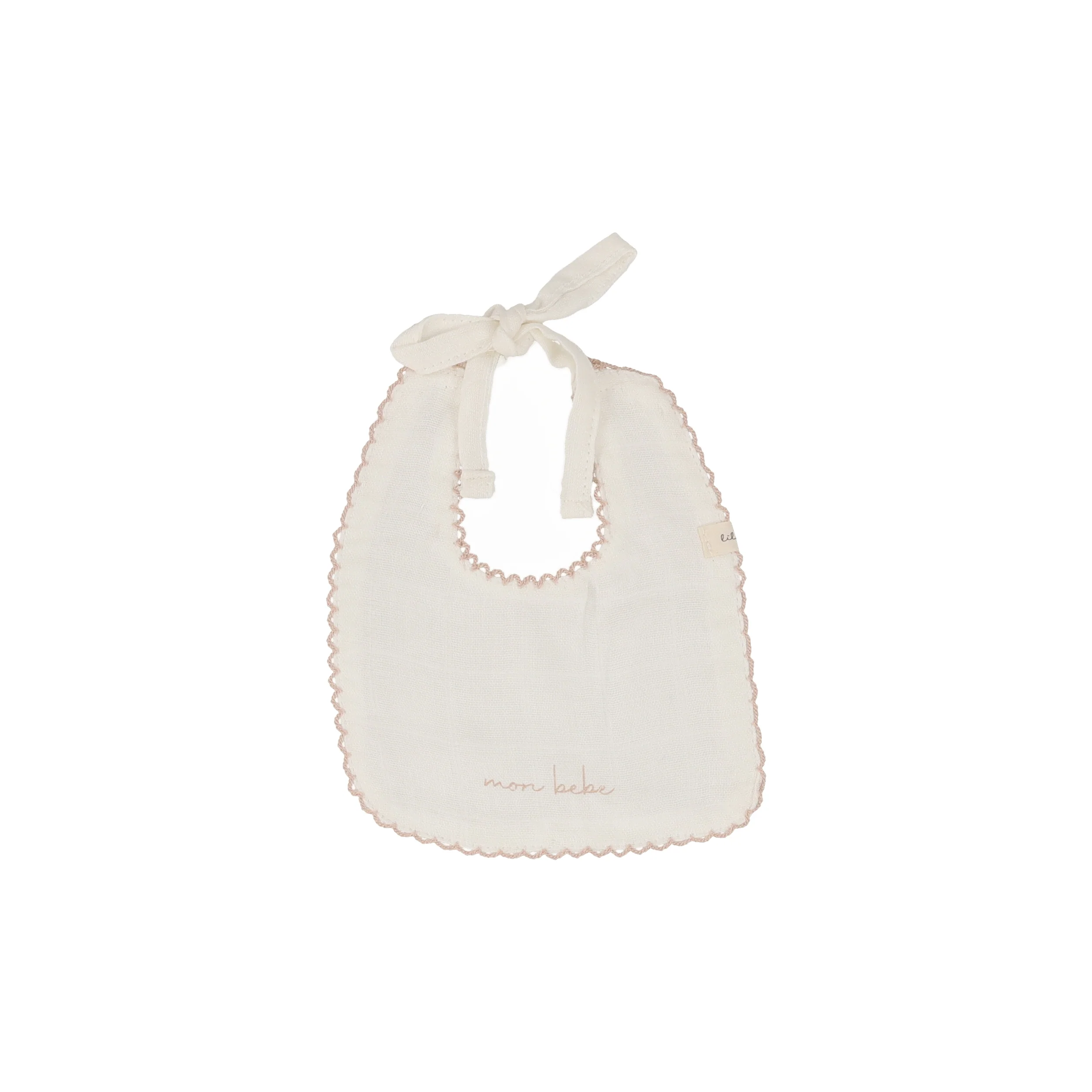 Lilette Edged Muslin Bib - White/Blush