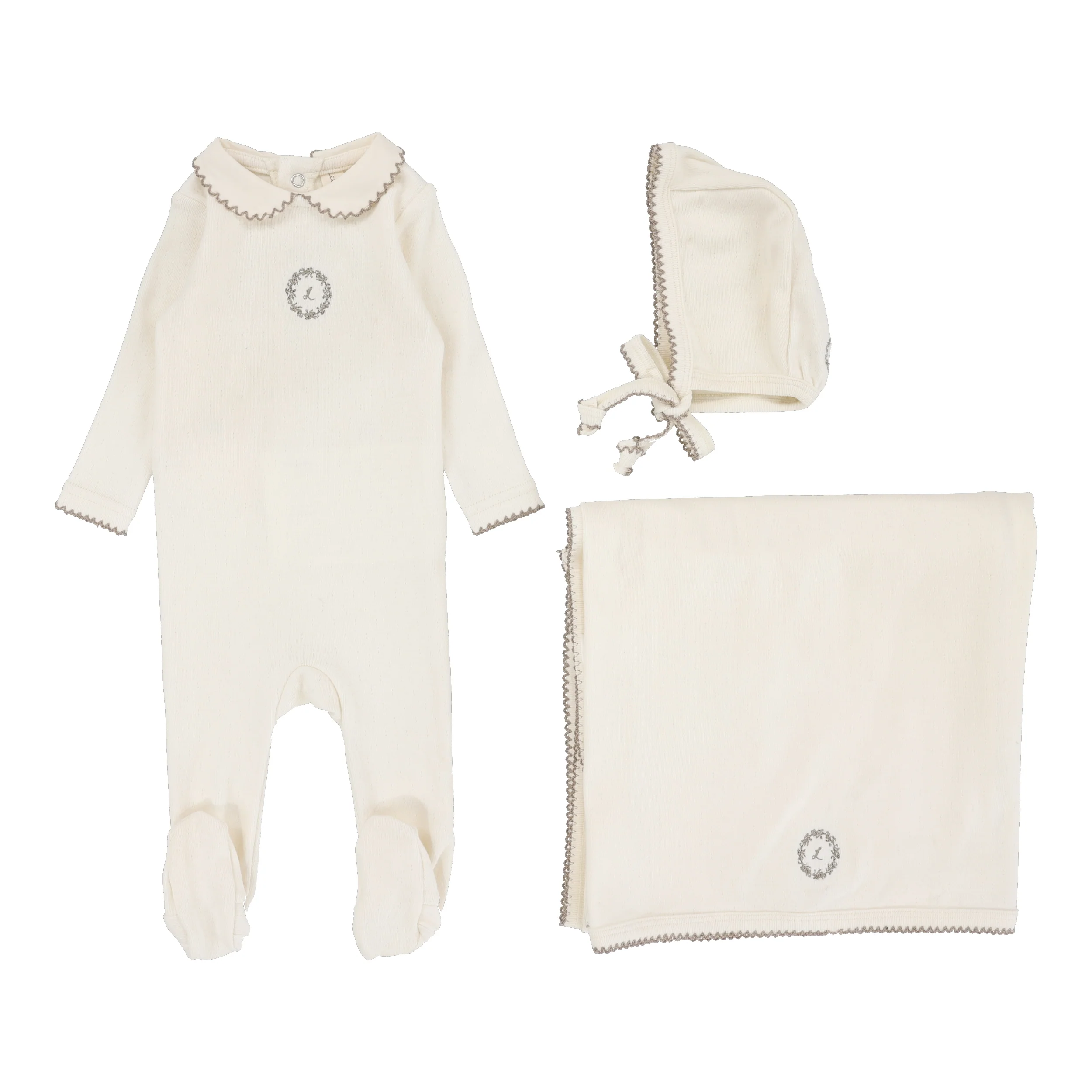 Lilette Emblem Embroidered Layette Set - Cream/Oat
