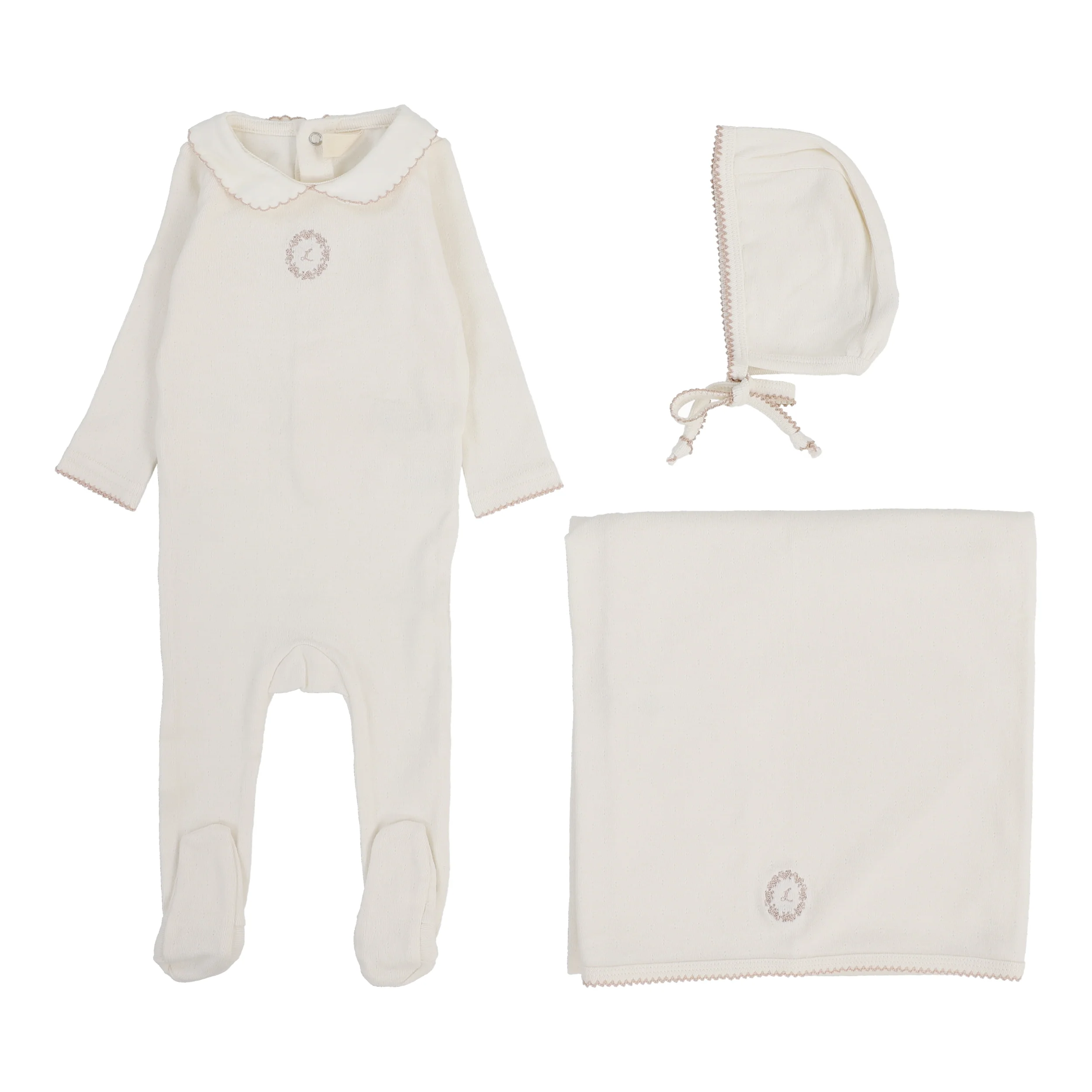 Lilette Emblem Embroidered Layette Set - Cream/Pink
