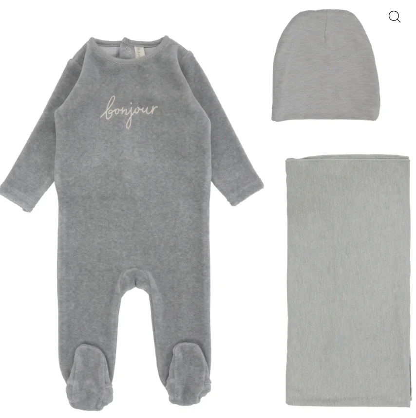 Lilette Velour Bonjour 3PC Layette Set - Hethered Blue