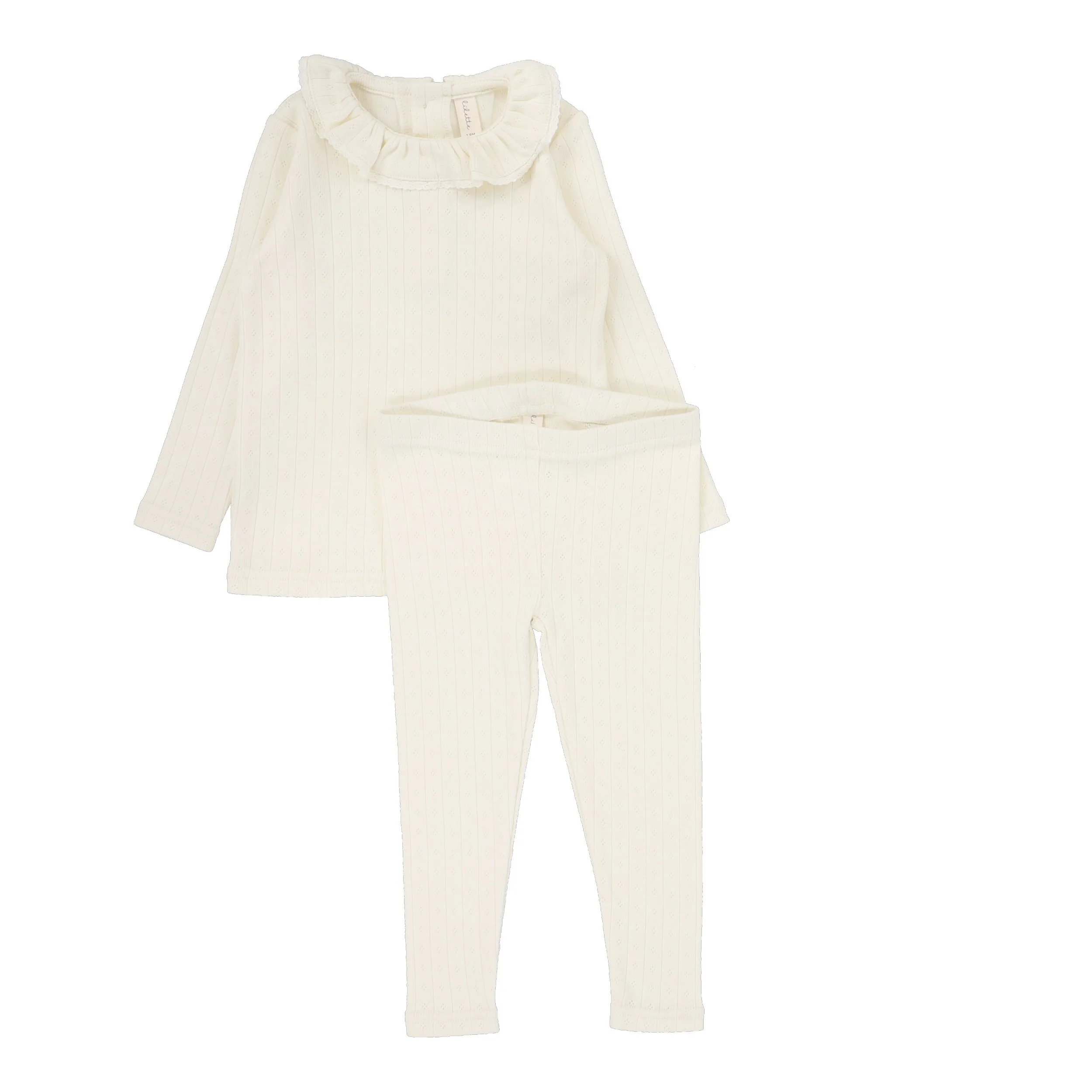 Lilette Fine Pointelle Collar Set - Cream Ruffle