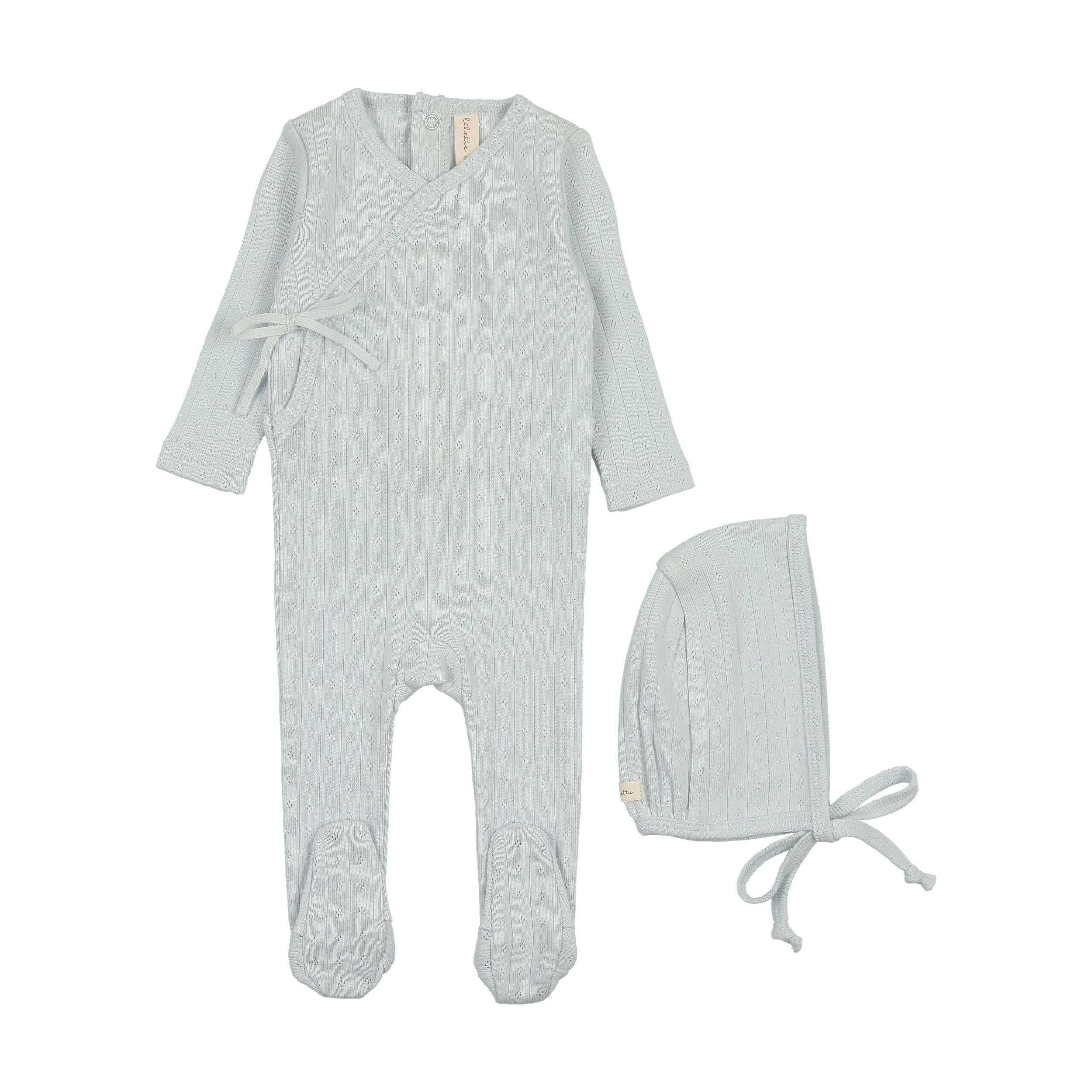 Lilette Fine Pointelle Footie & Bonnet - Sky Blue
