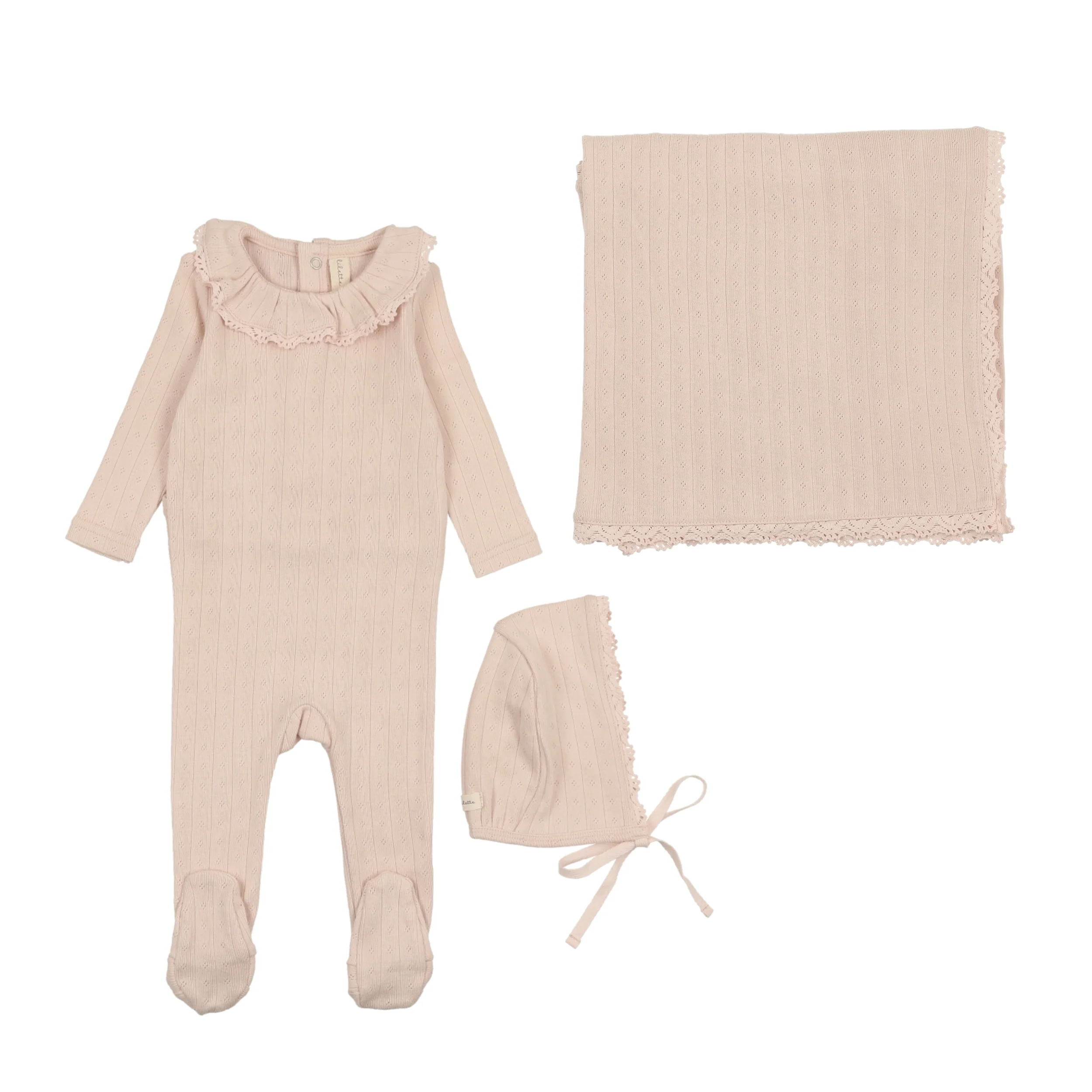 Lilette Fine Pointelle Ruffle 3PC Set - Petal
