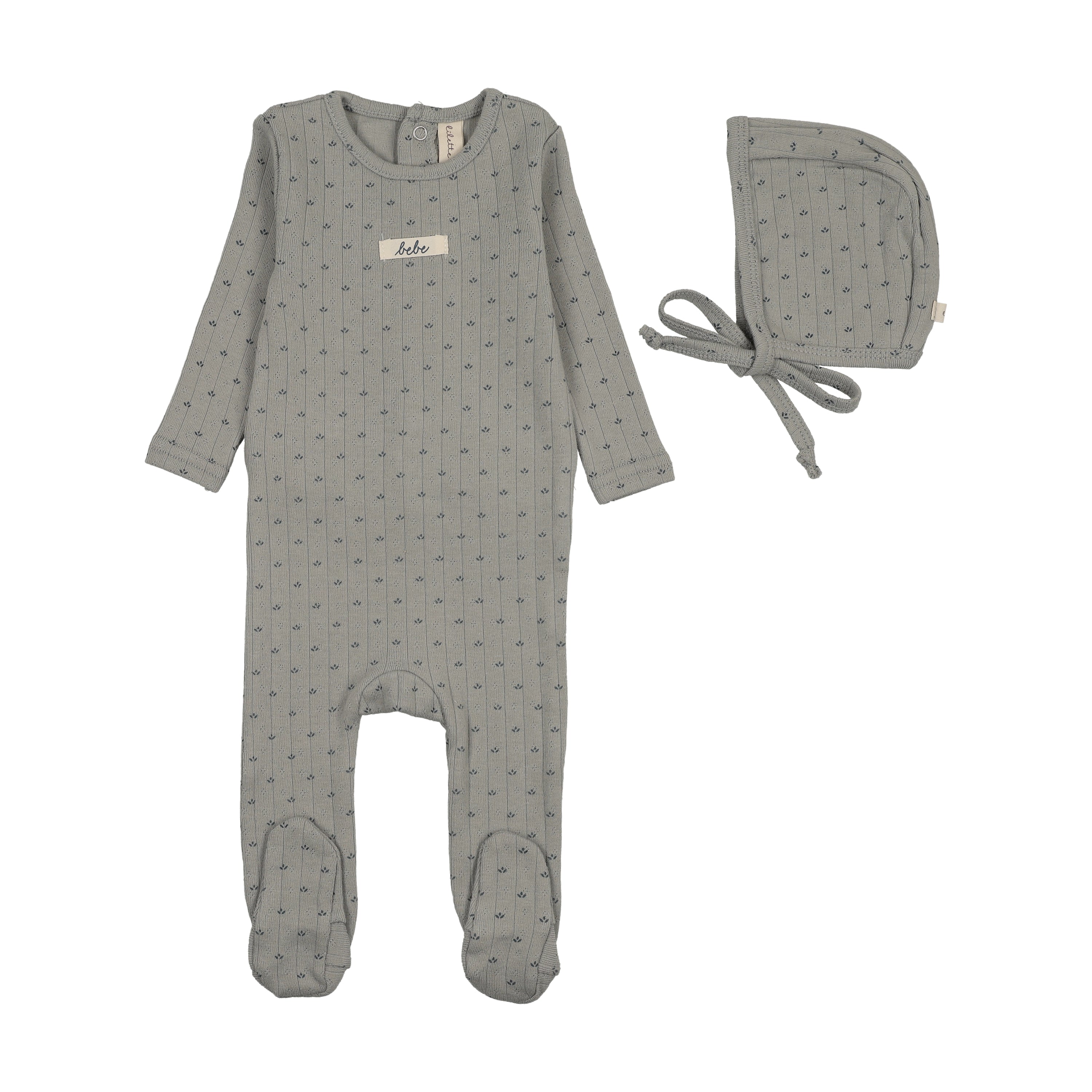 Lilette Floret Print Footie And Hat Set - Light Blue