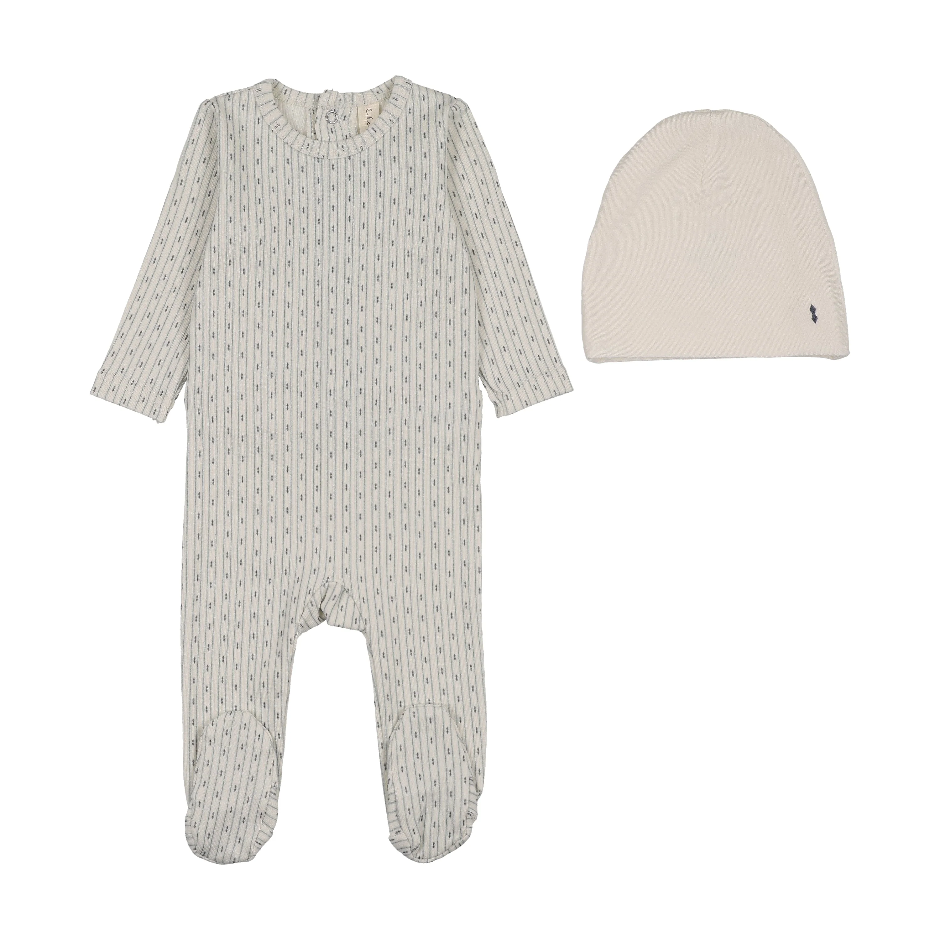 Lilette Gem Stripe Footie And Hat Set - Cream/Blue