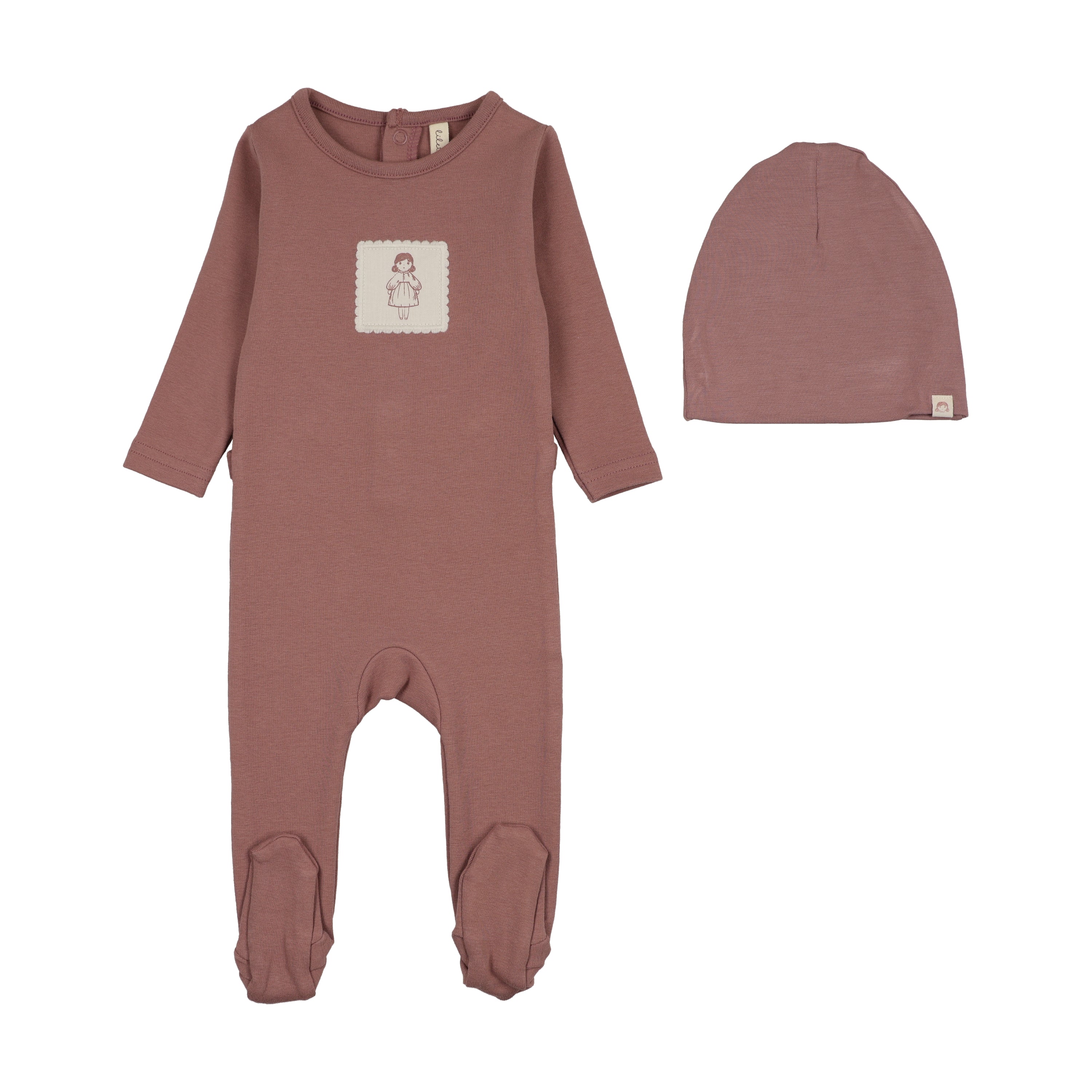 Lilette Graphic Tag Footie And Hat Set - Mauve