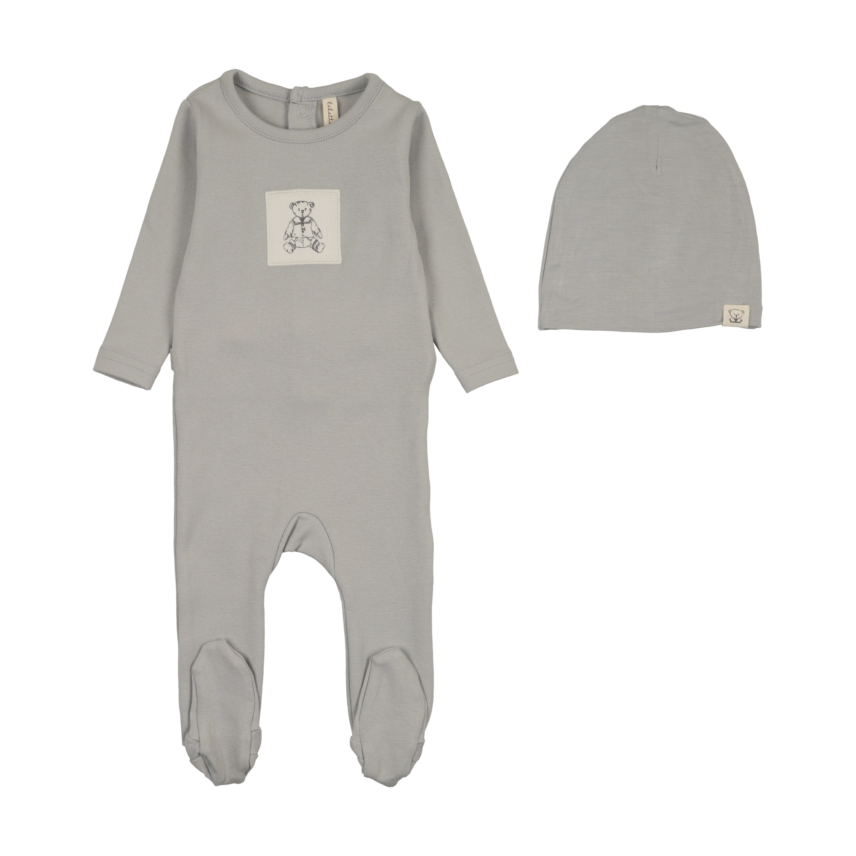 Lilette Graphic Tag Footie And Hat Set - Pale Blue