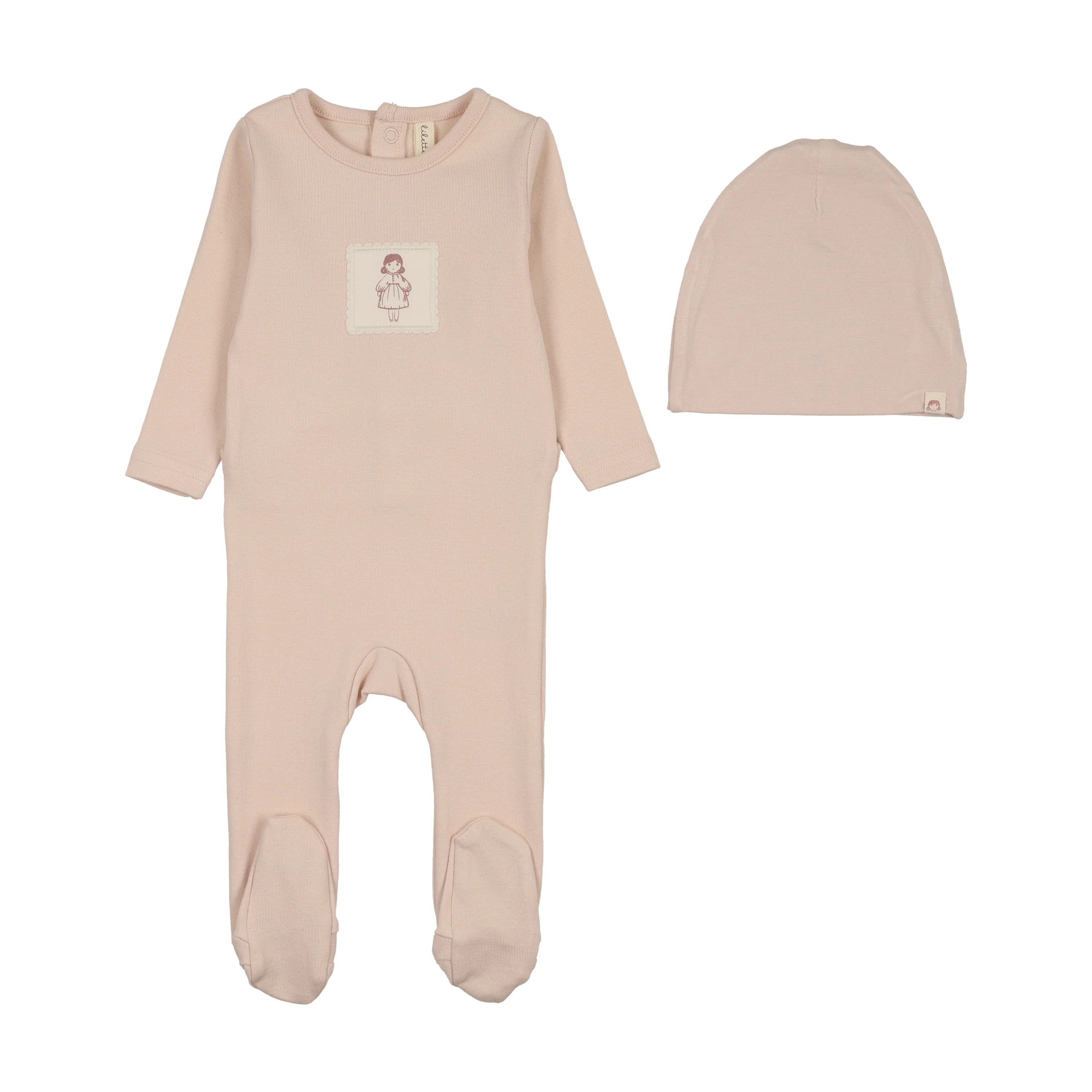 Lilette Graphic Tag Footie And Hat Set - Petal