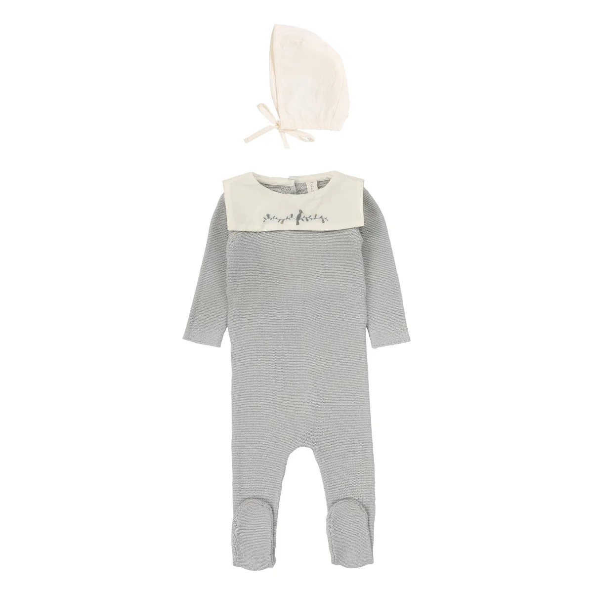 Lilette Knit Collar Footie & Bonnet - Soft Blue