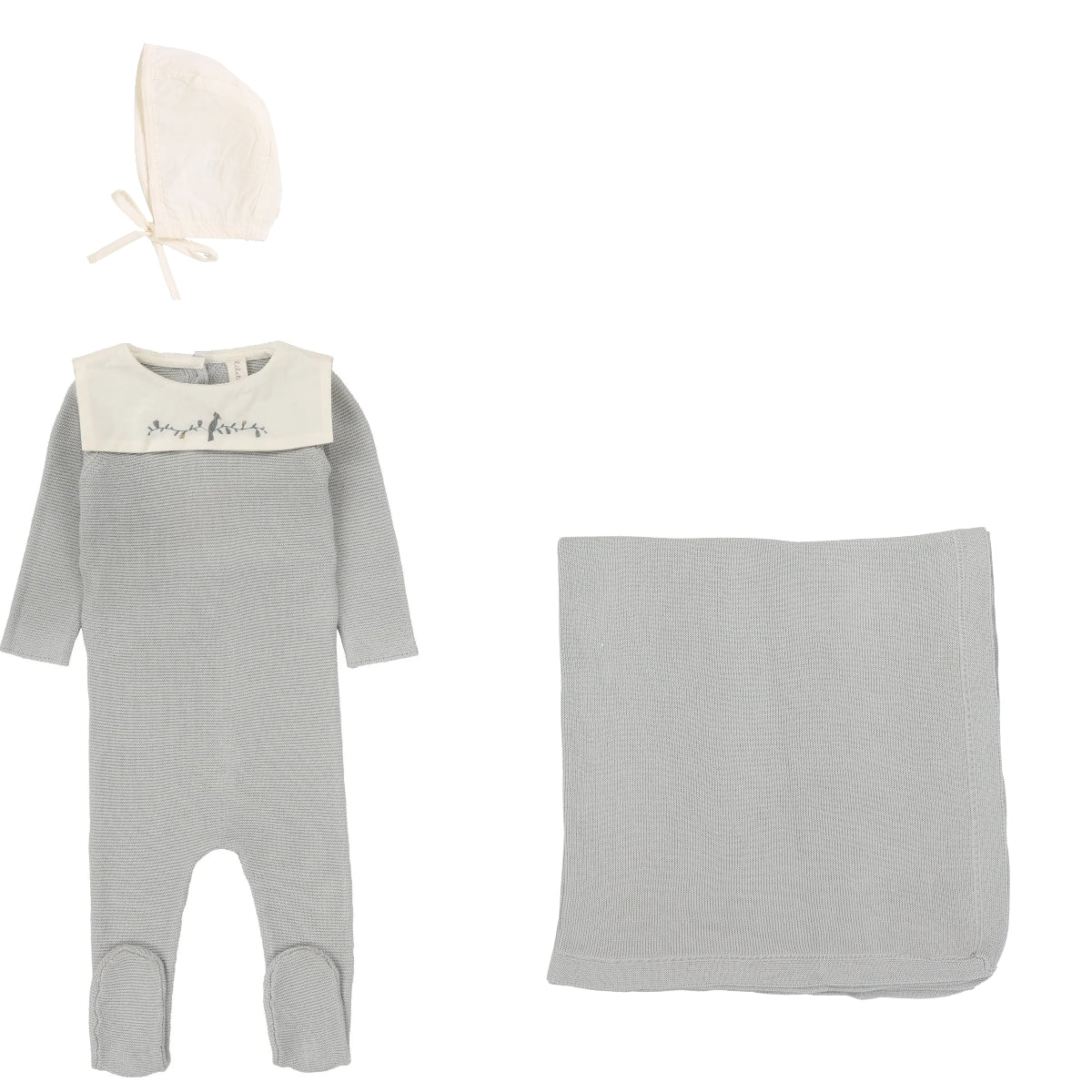 Lilette Knit Collar Layette Set - Soft Blue
