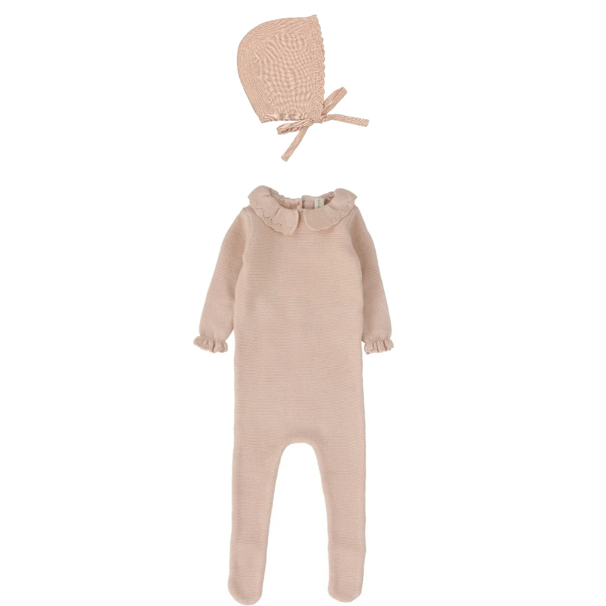 Lilette Knit Collar Ruffle Footie & Bonnet - Soft Pink