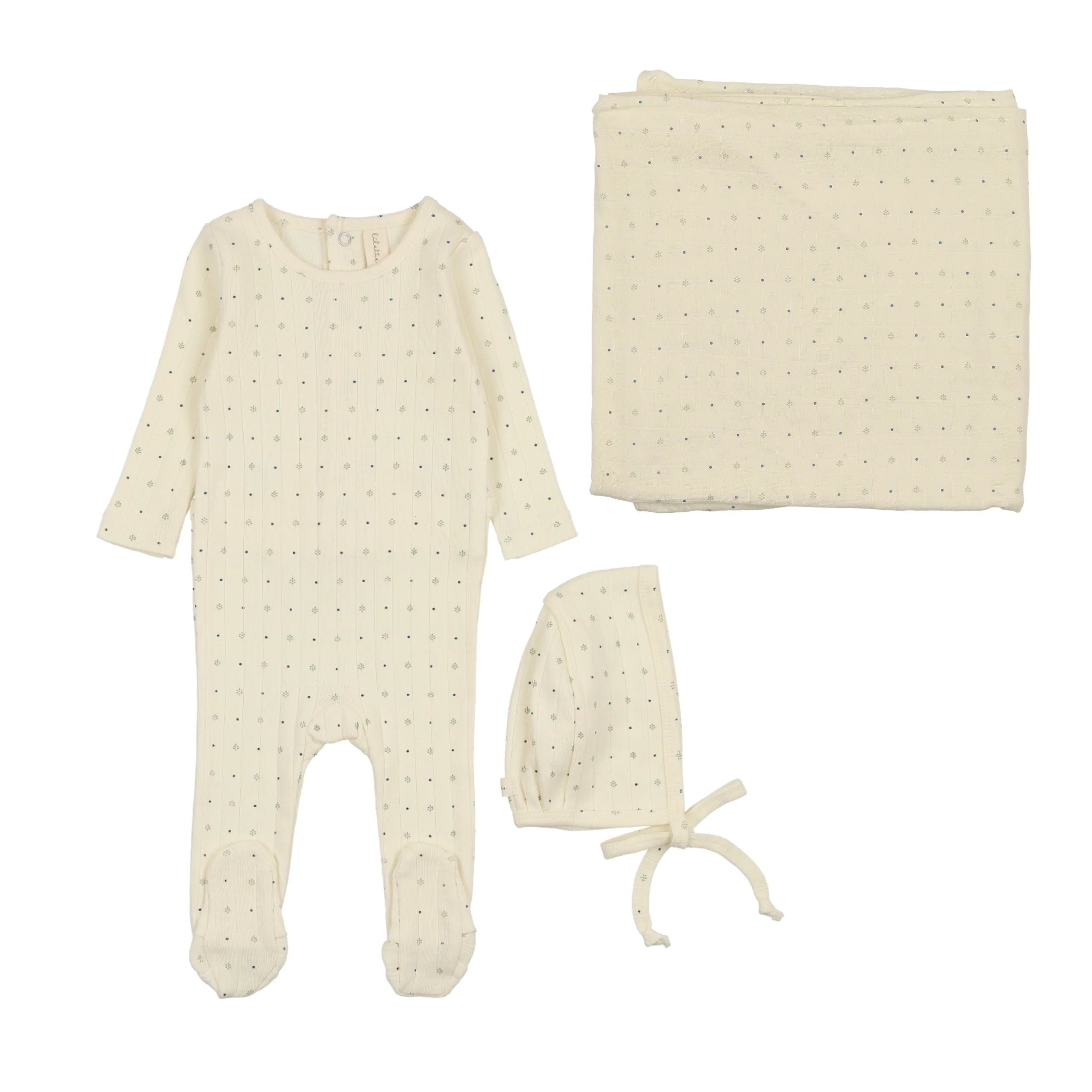 Lilette Linear Printed 3PC Set - Cream/Navy Dot