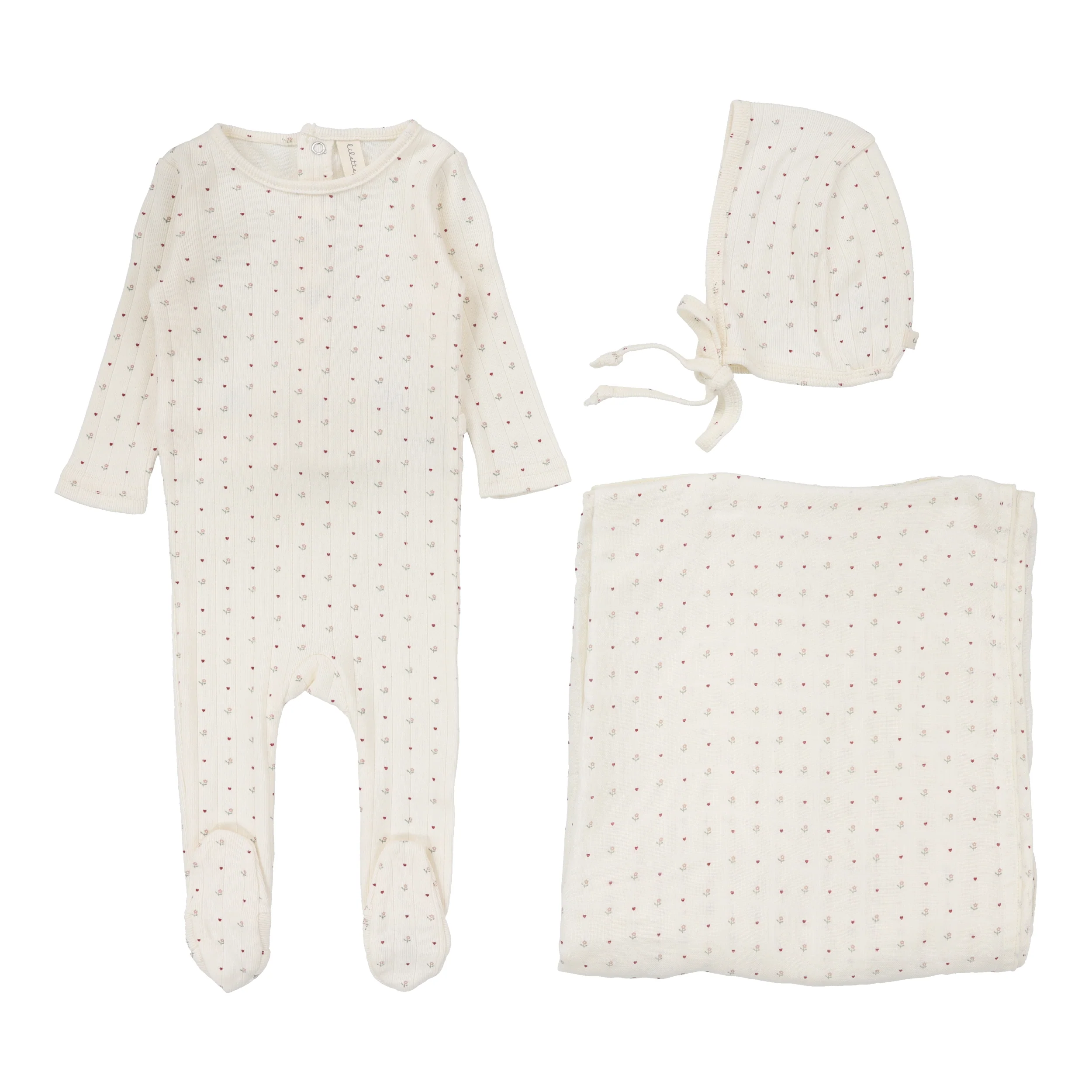Lilette Linear Printed 3PC Set - Cream/Red Dot