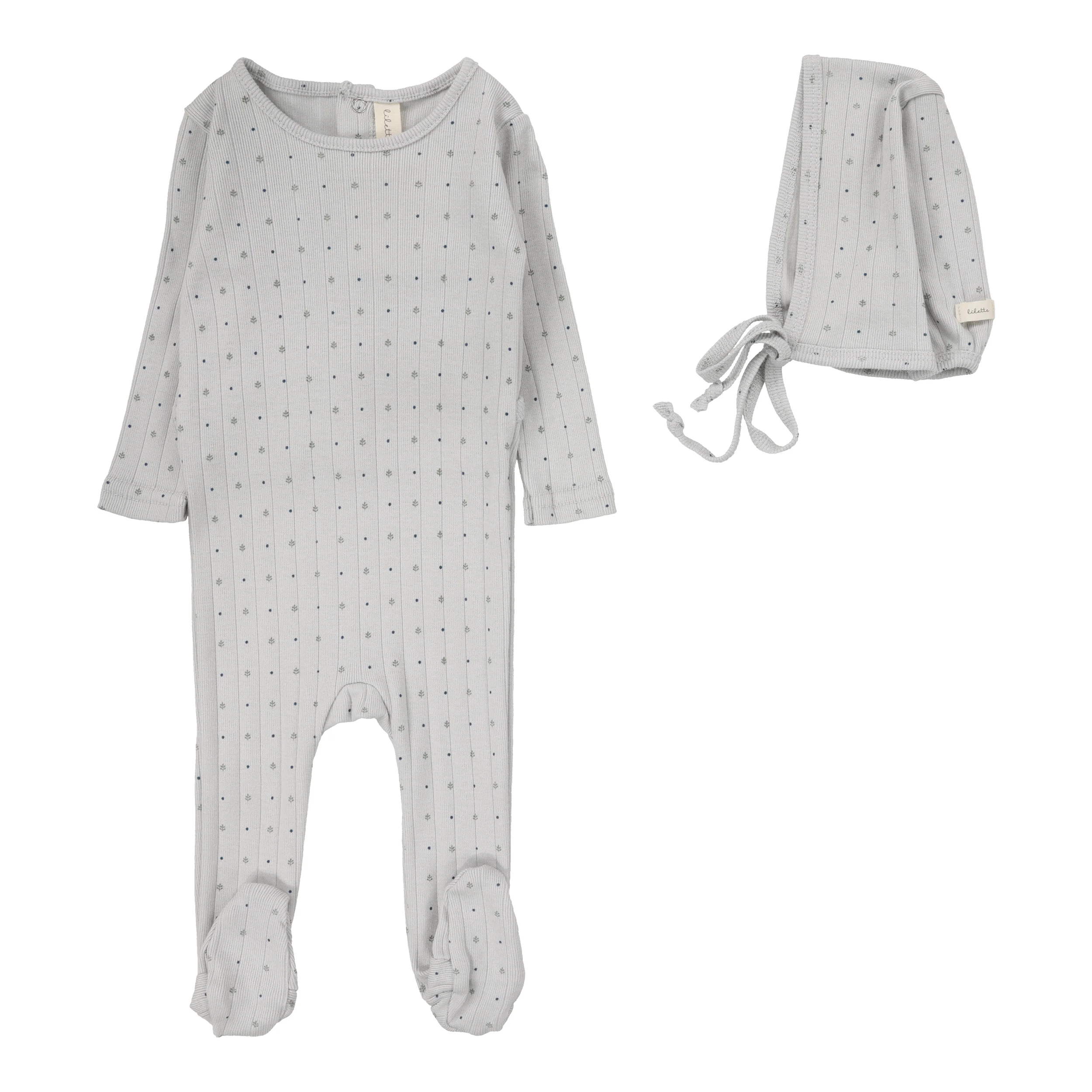Lilette Linear Printed Footie & Bonnet - Light Blue
