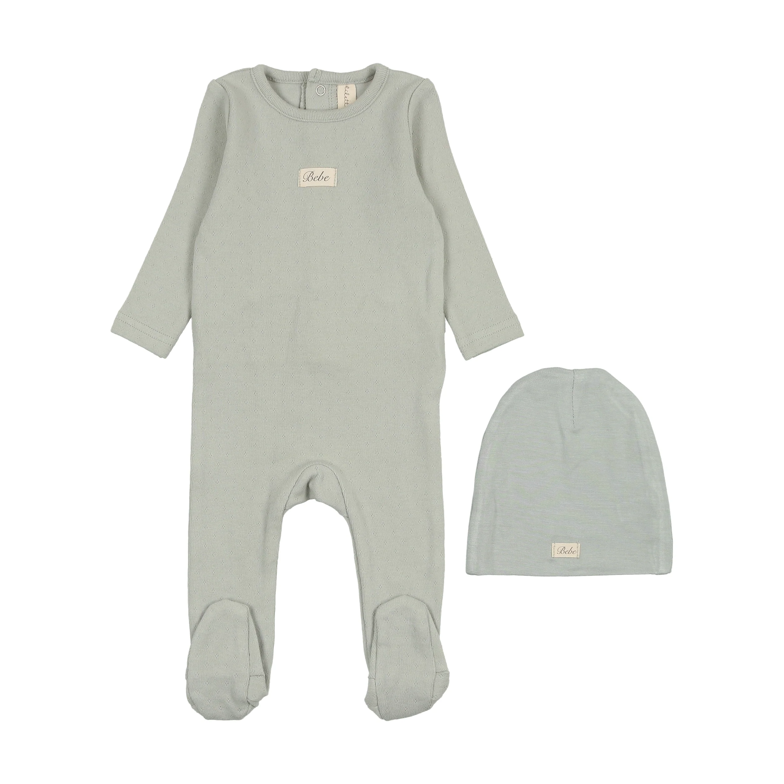 Lilette Pointelle Bebe Footie & Beanie - Seafoam