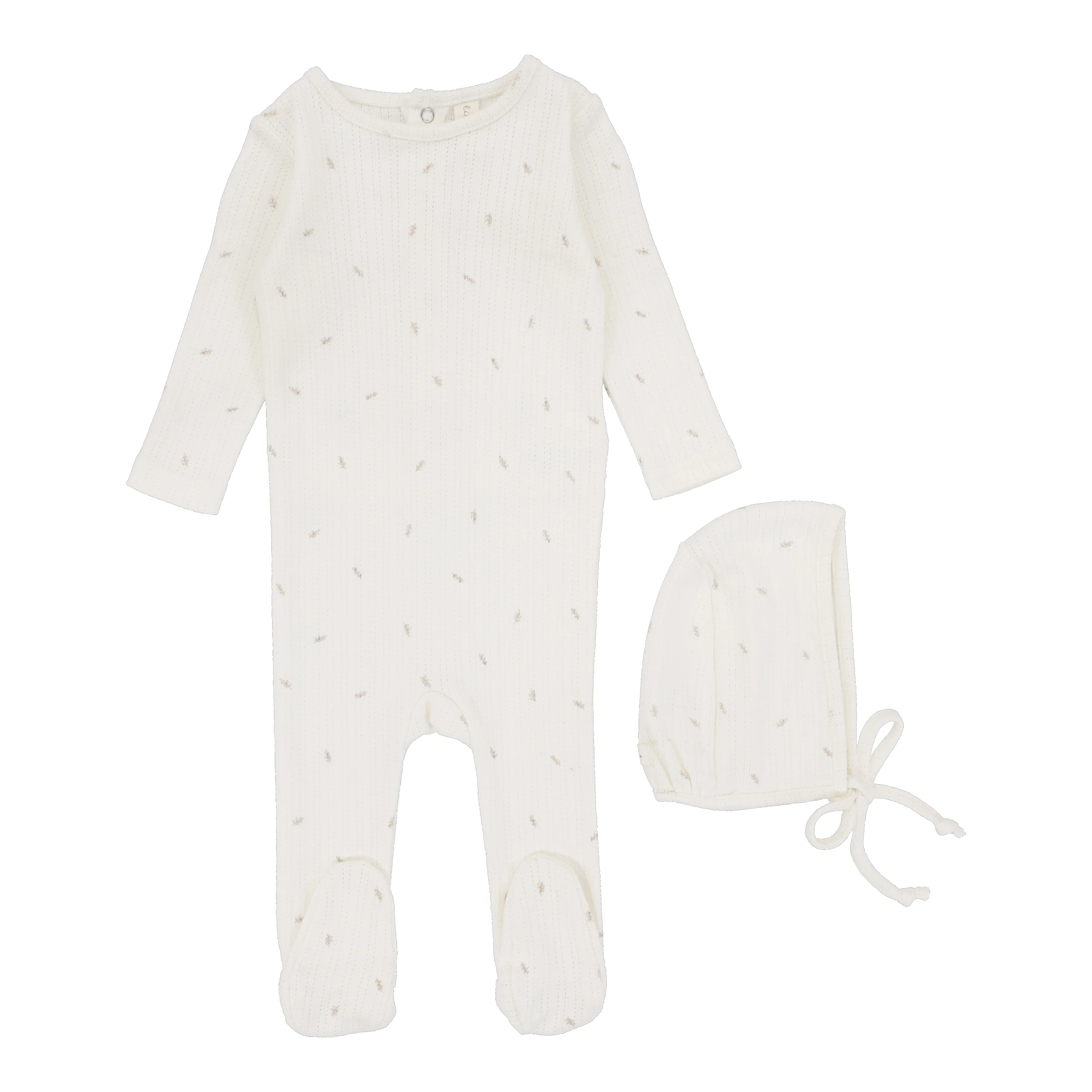 Lilette Printed Pointelle Footie & Beanie Set - Cream / Branch