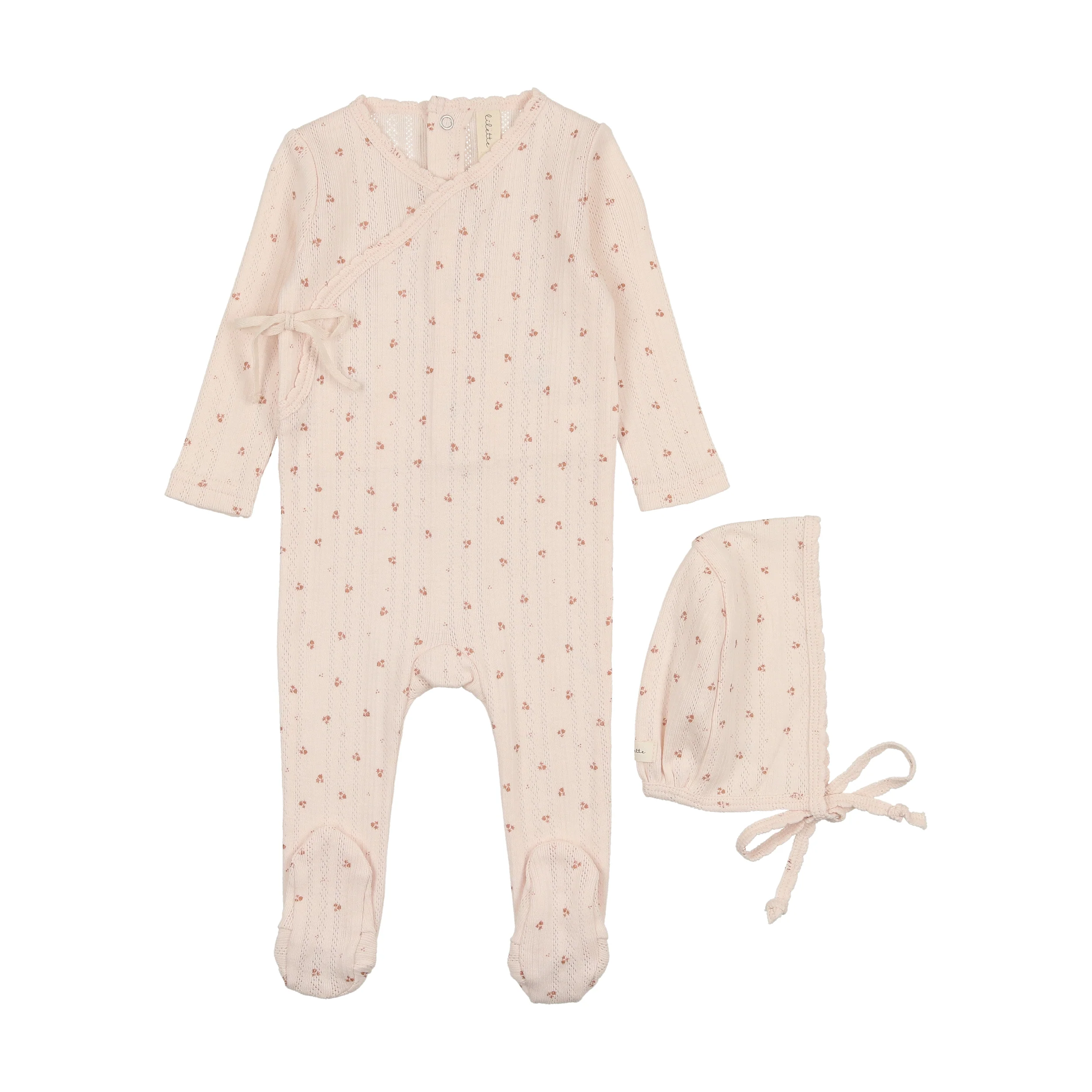 Lilette Printed Pointelle Wrap Footie & Bonnet - Pale Pink