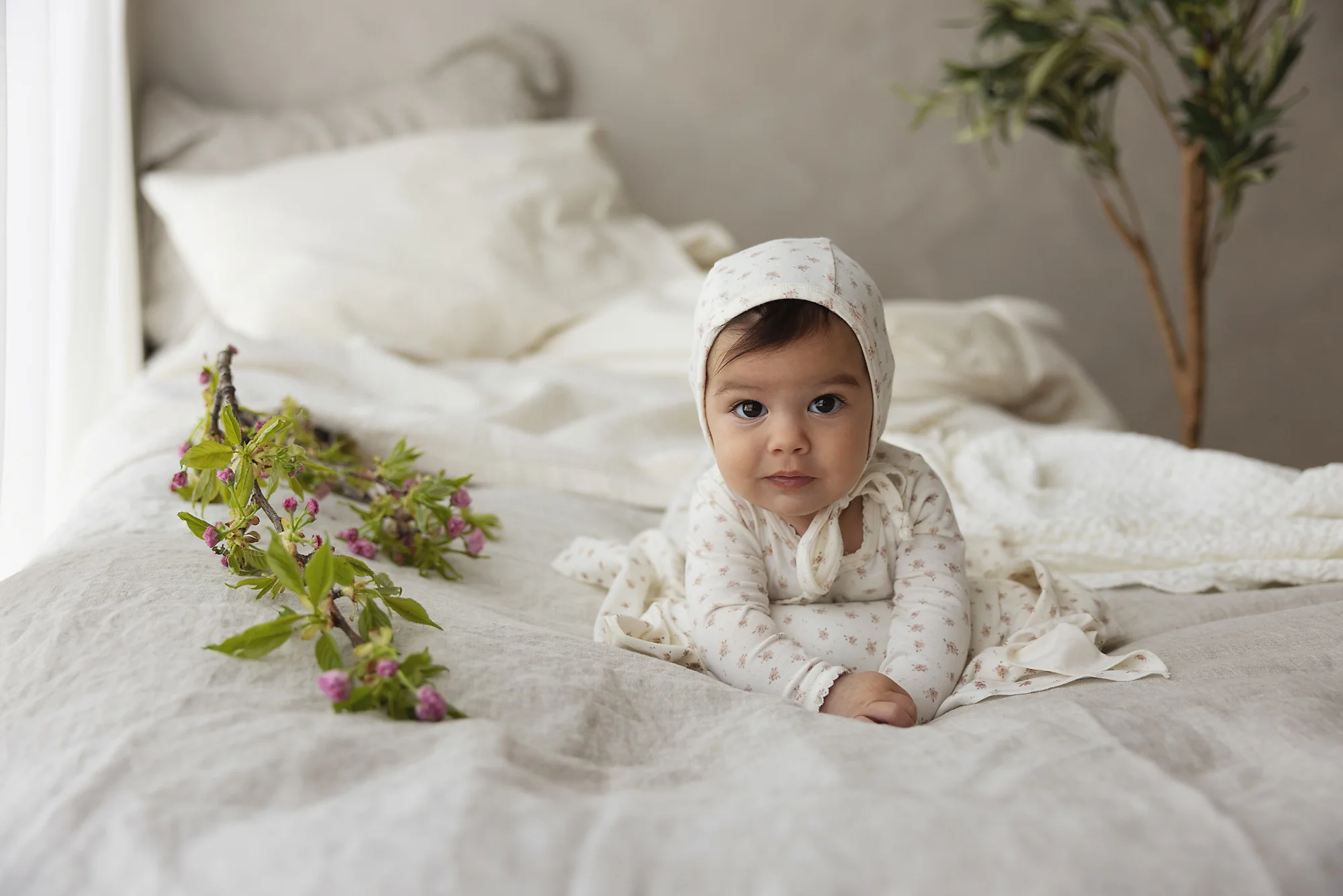 Lilette Printed Wrapover Layette Set - Cream/Pink - Image 2