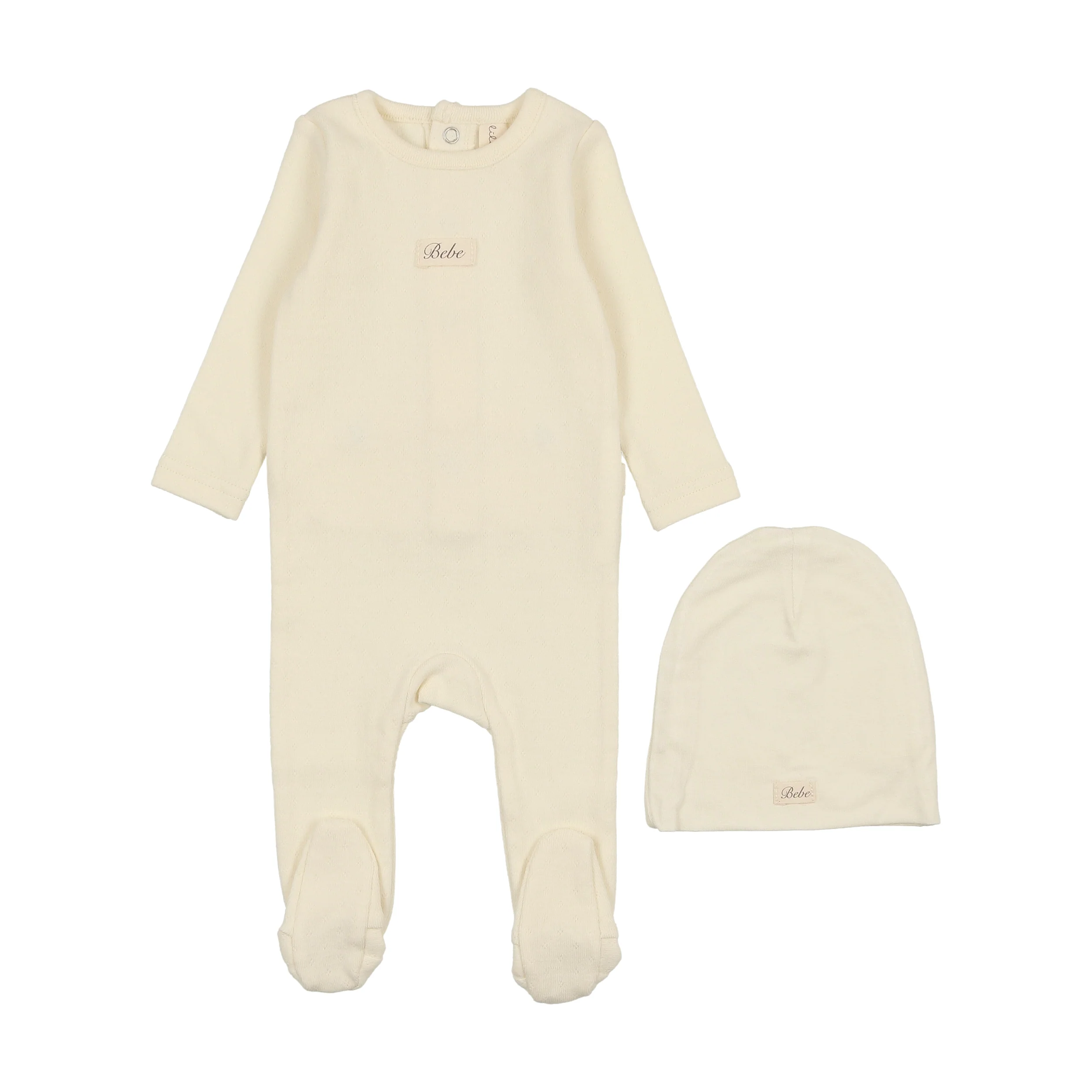 Lilette Pointelle Bebe Footie & Beanie - Milk
