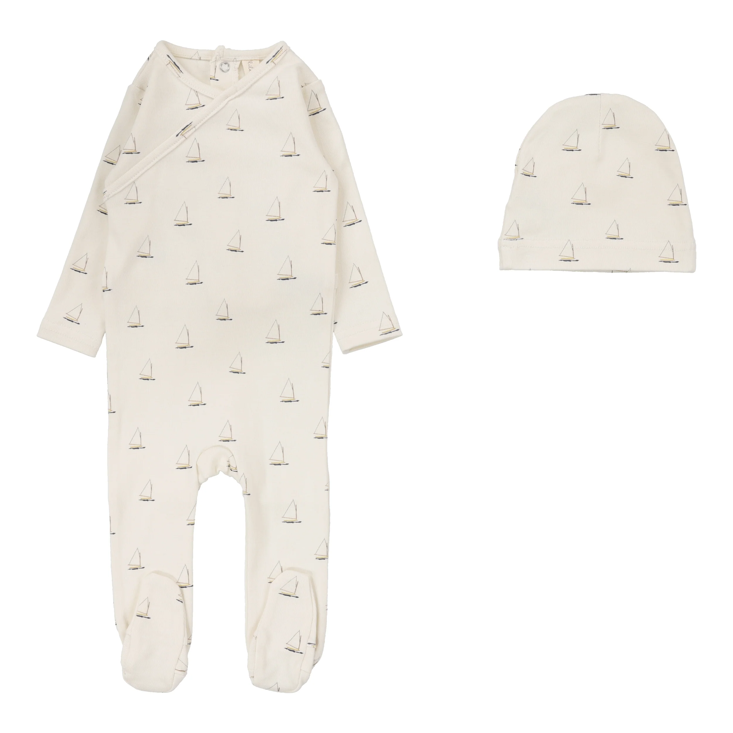 Lilette Nautical Footie & Beanie - Cream/Nautical Print