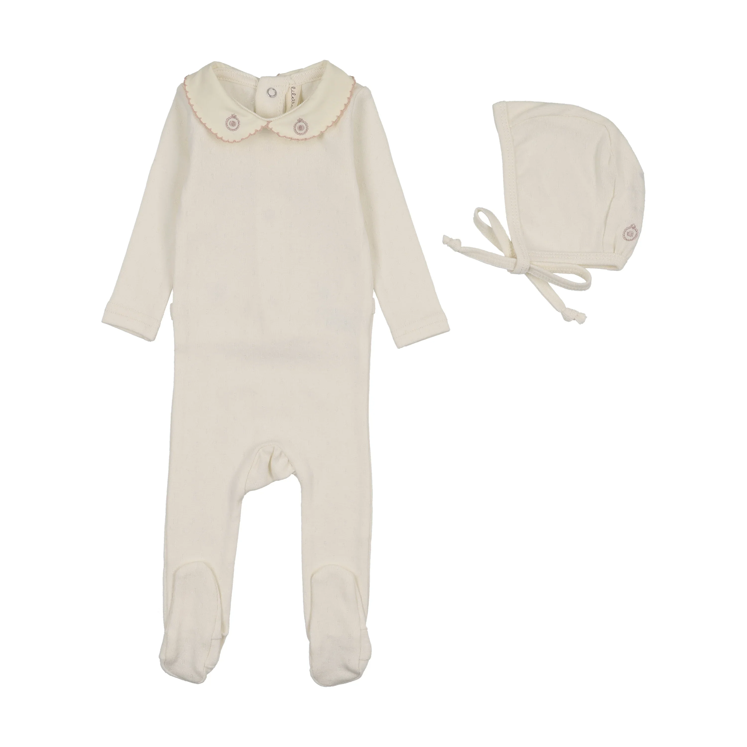 Lilette Sweetheart Collar Footie And Hat - Cream/Pink