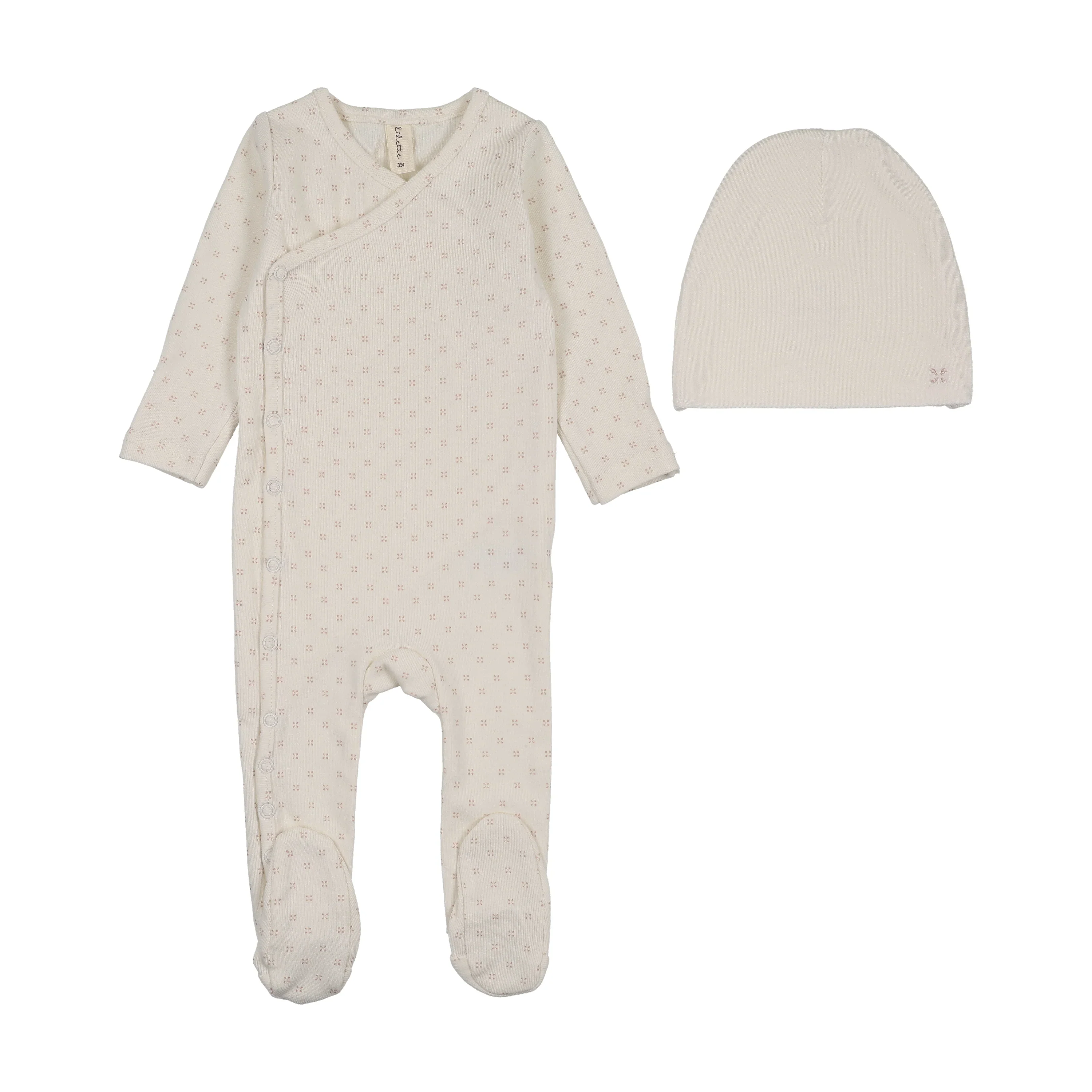 Lilette Take Me Home Clover Footie And Hat Set - Cream/Dusty Pink
