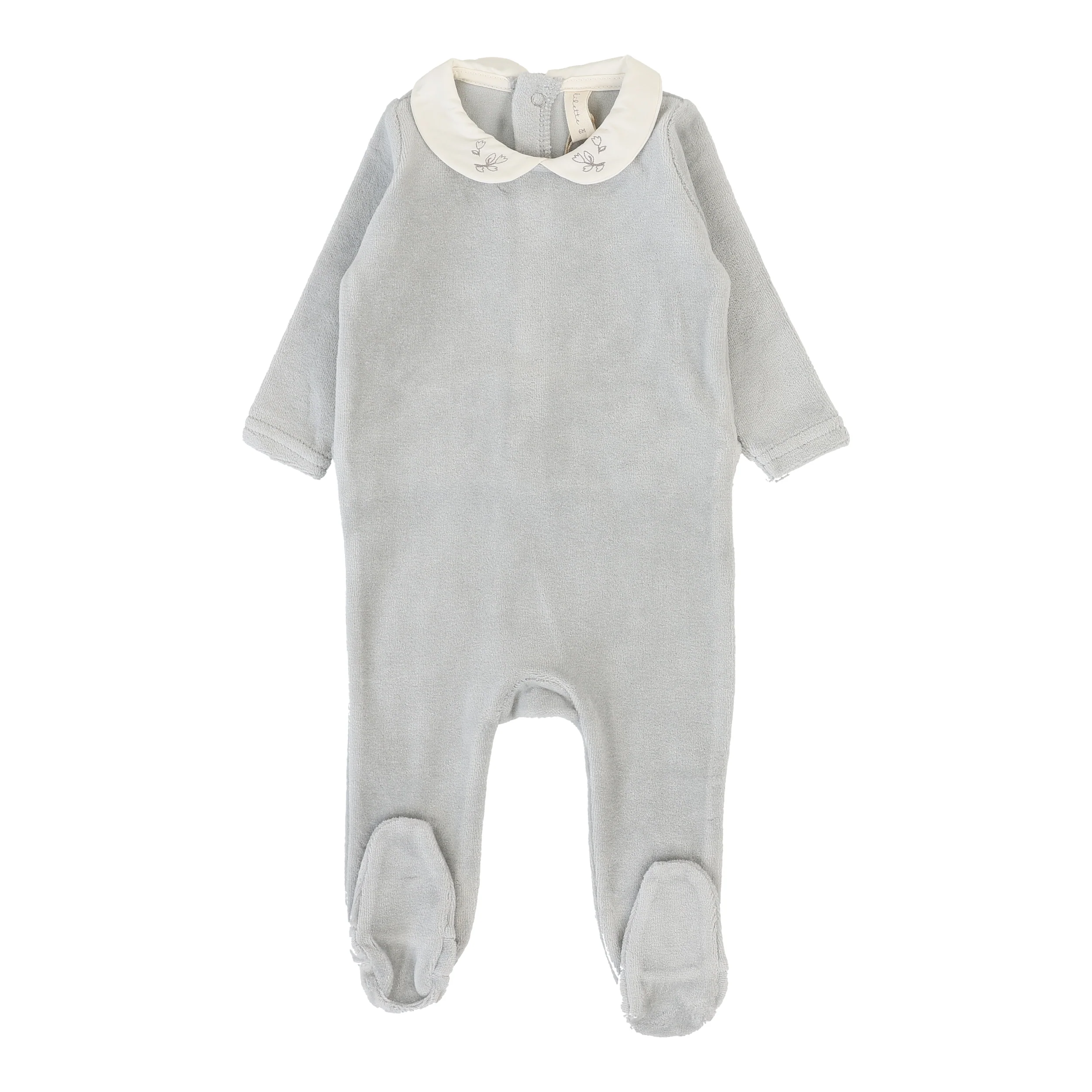 Lilette Velour Collar Footie - Dusty Blue