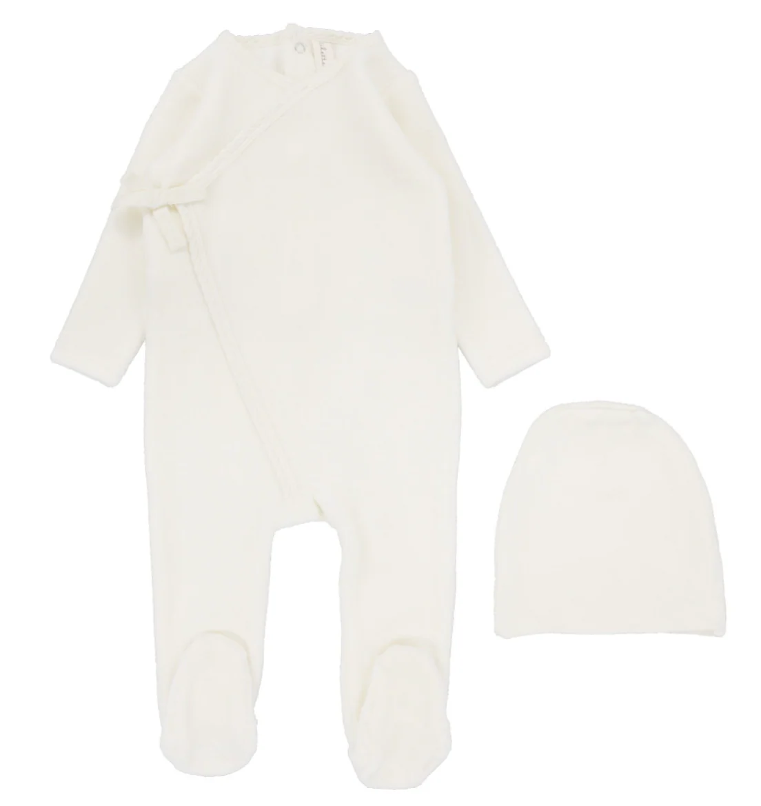 Lilette Velour Wrap Footie & Beanie Set - Cream