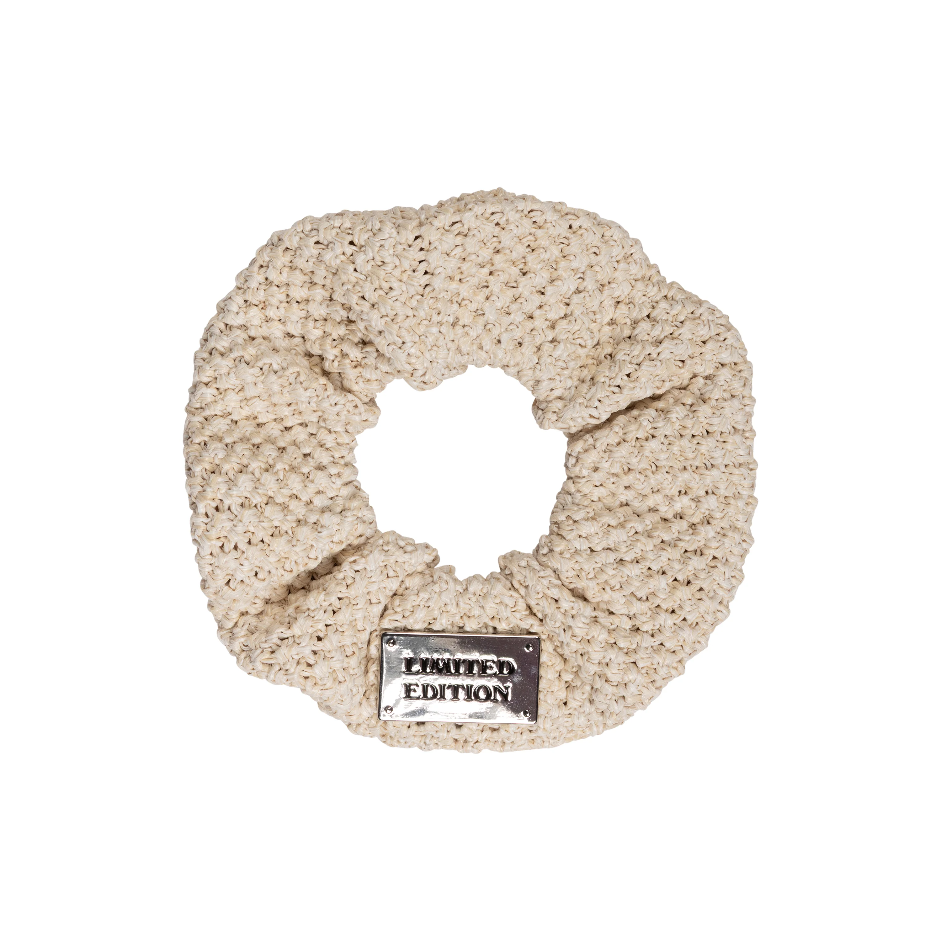 Limited Edition Crochet Raffia Scrunchie - Pale Beige