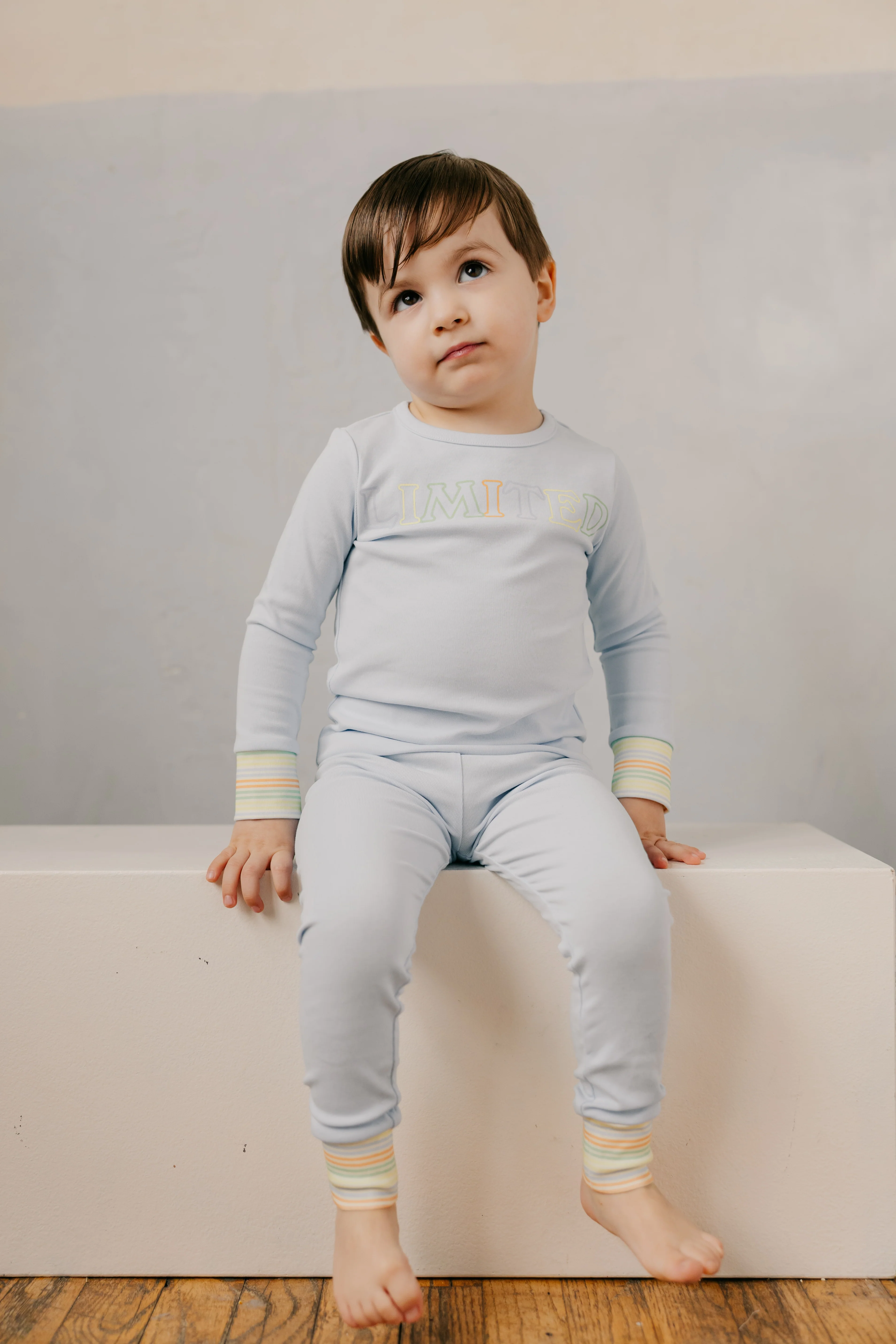 Limited Edition Multi Pastel Striped Cuff Logo Pajamas - Sky - Image 2