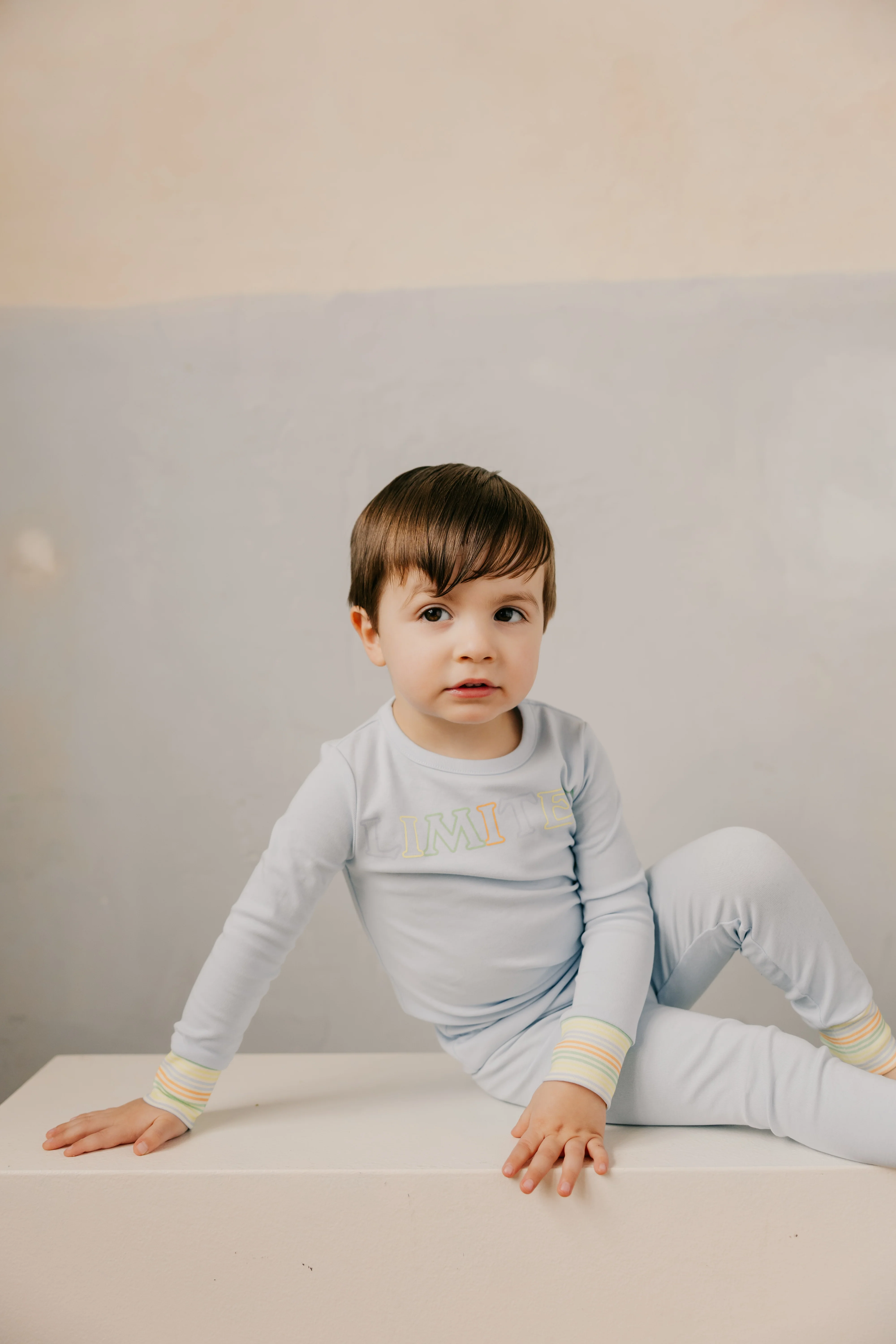Limited Edition Multi Pastel Striped Cuff Logo Pajamas - Sky - Image 3