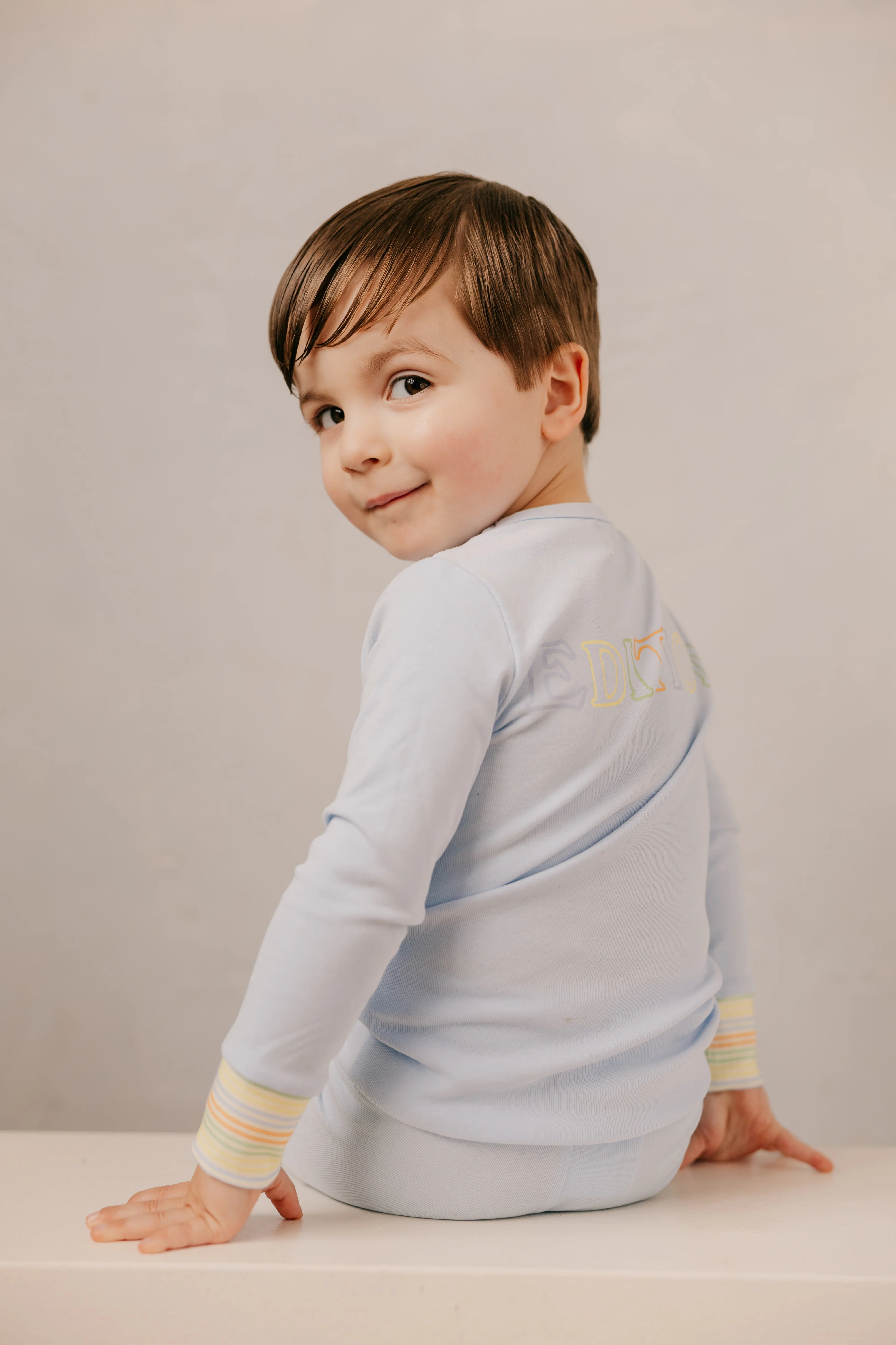 Limited Edition Multi Pastel Striped Cuff Logo Pajamas - Sky - Image 4