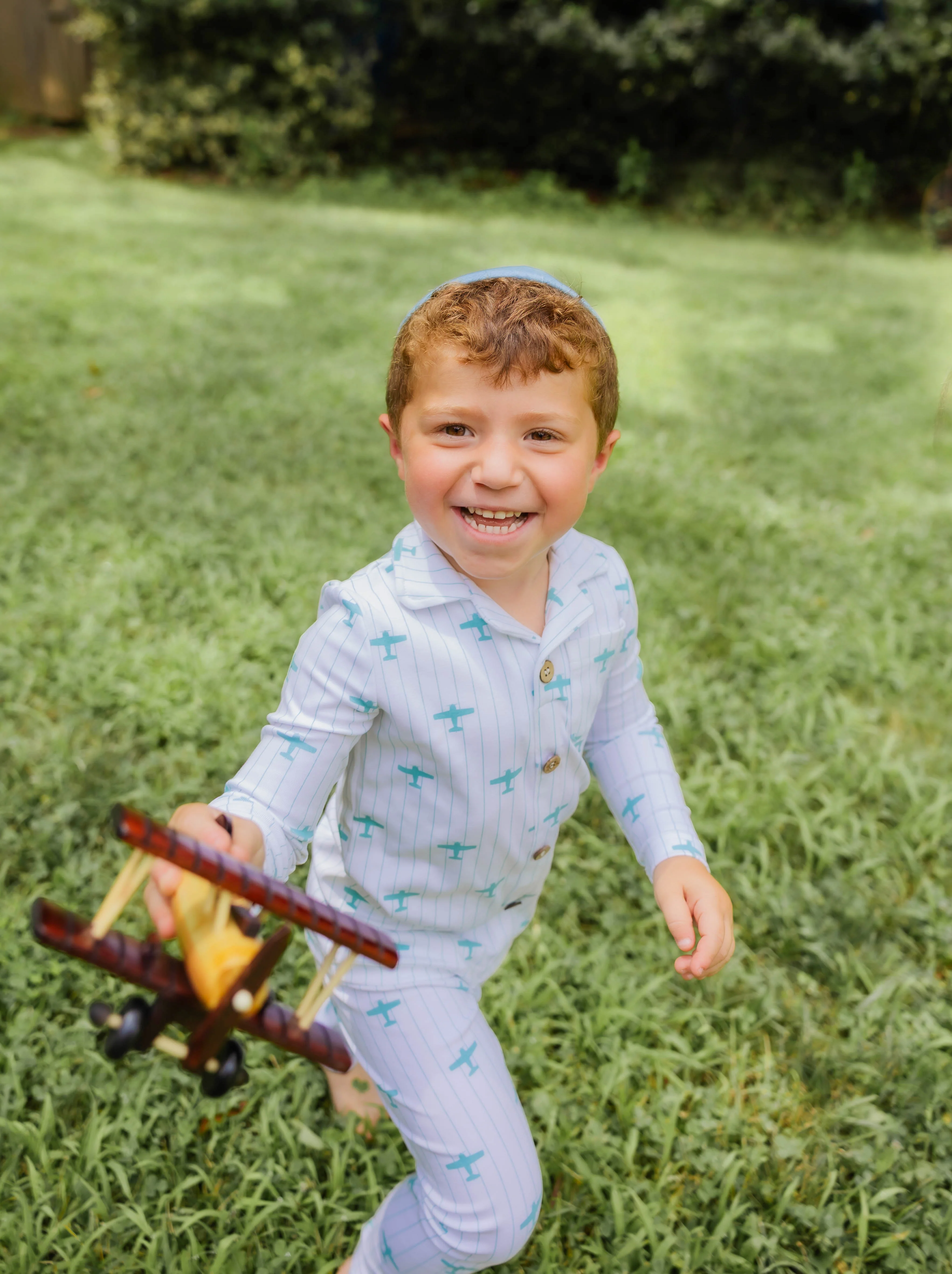 Little Label Blue Airplane Print Grandpa Pajama - Light Blue - Image 3