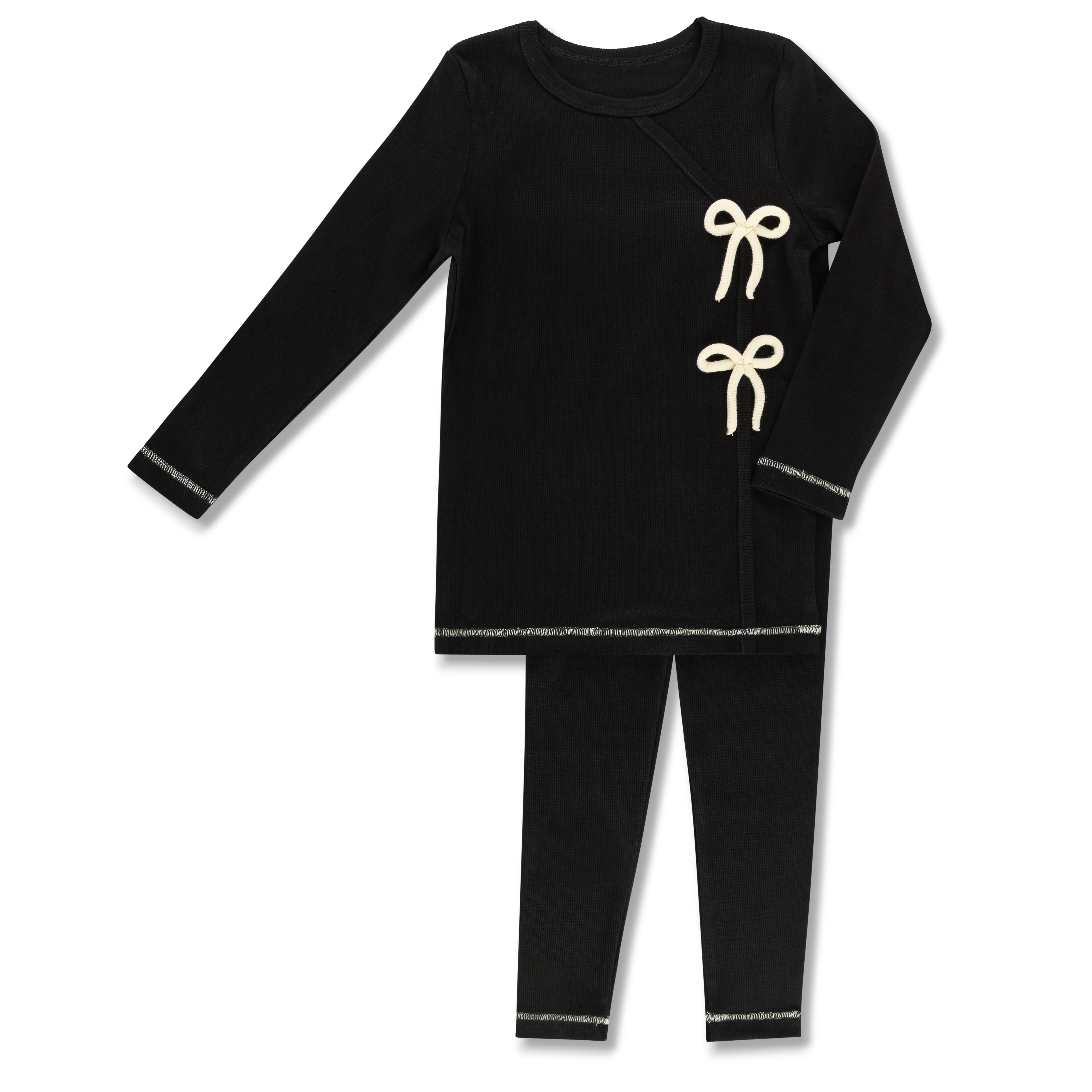Little Label Girls Black Weekend Wrap Pajama Bows - Image 2