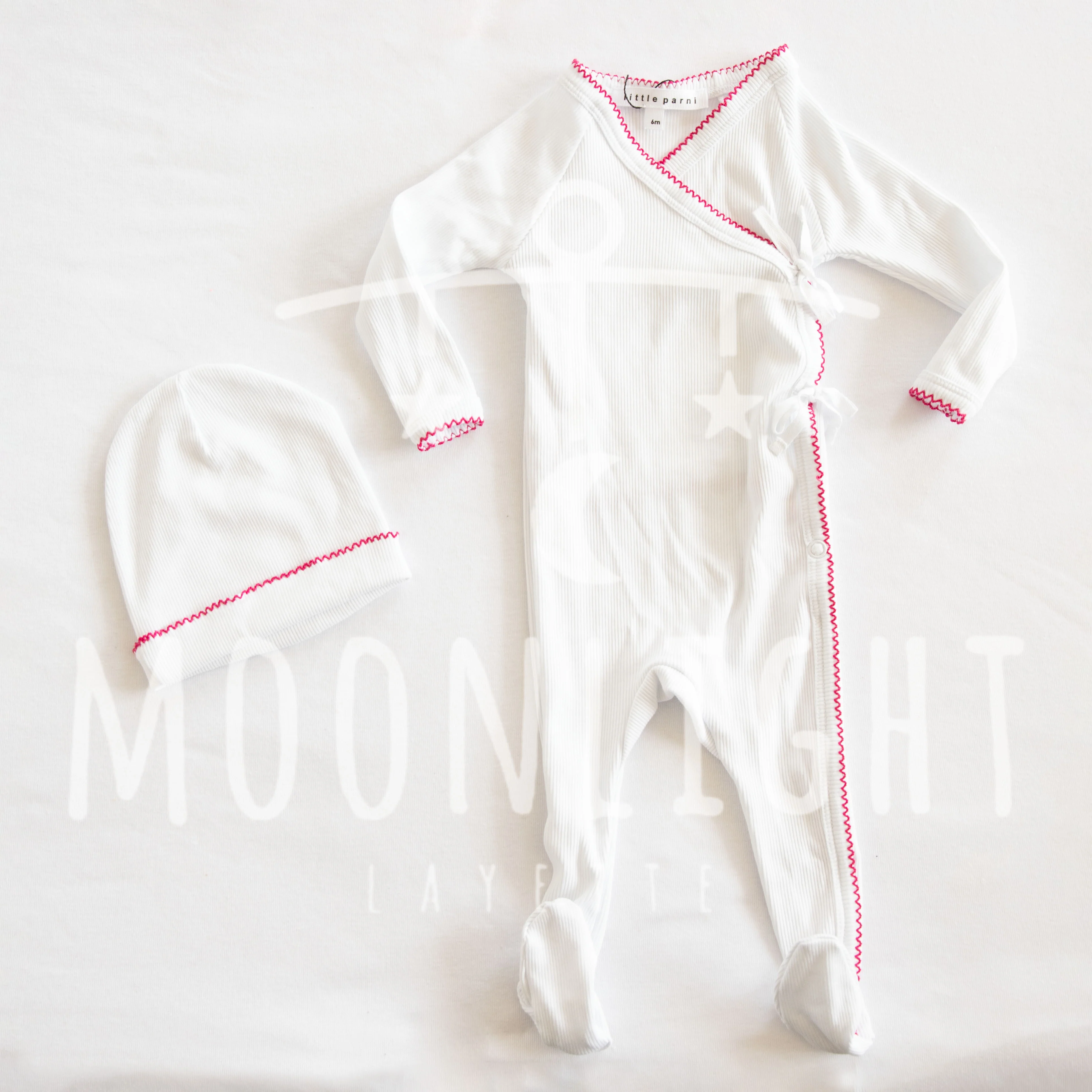 Little Parni K434 Baby Pico Onesie - White / Pink