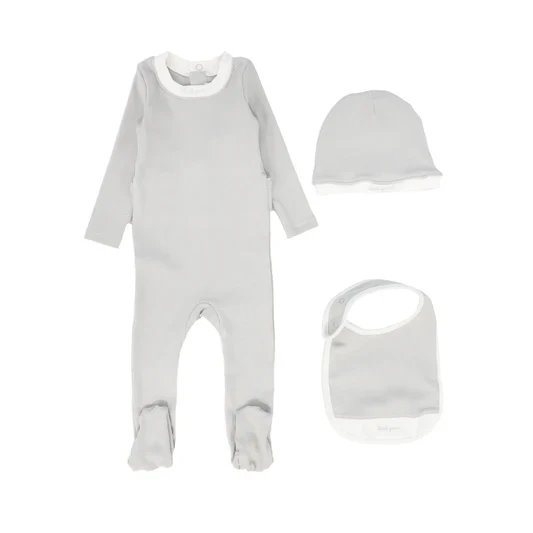 Little Parni Baby Script Footie, Beanie & Bib K534 - Light Blue