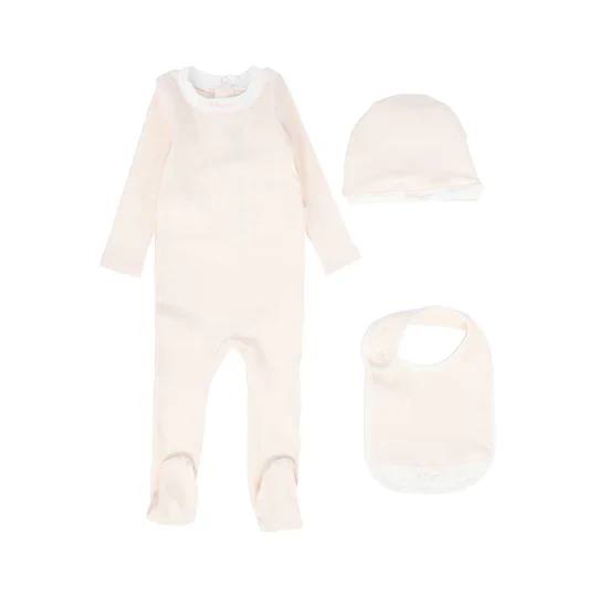 Little Parni Baby Script Footie, Beanie & Bib K534 - Pink