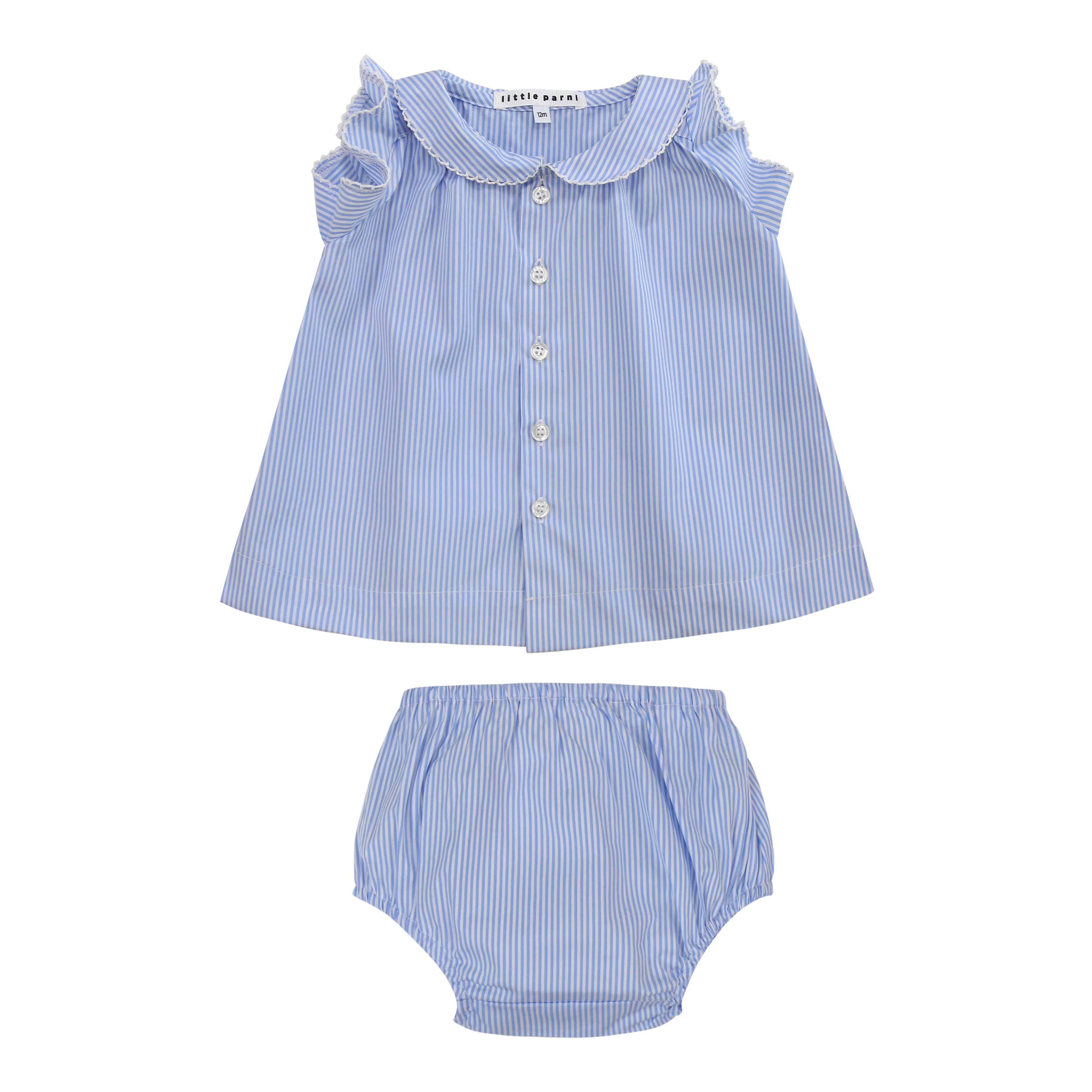 Little Parni K408 Baby Striped ruffle Set - Blue/White