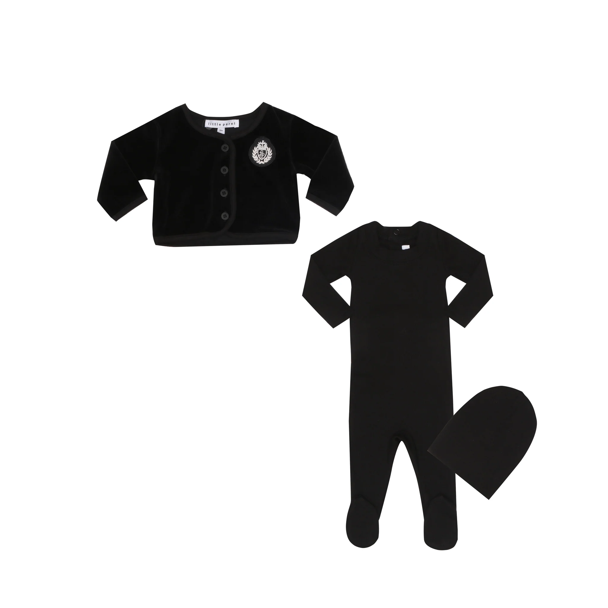 Little Parni Black Baby Cardigan Set W. Beanie - Image 2