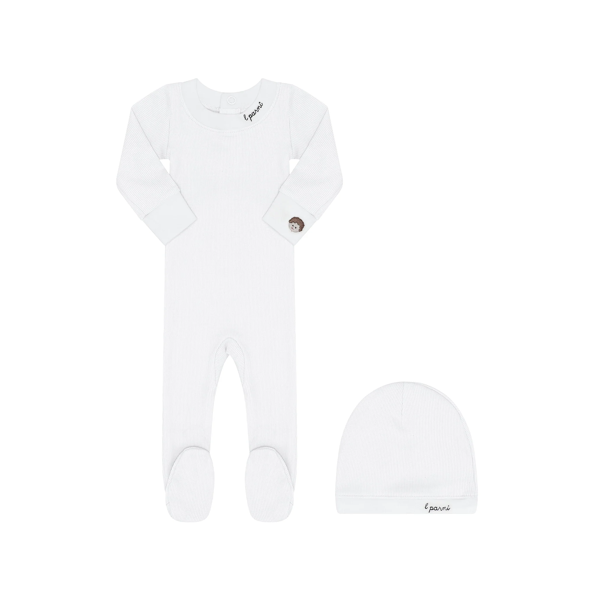 Little Parni Boys Baby Footie And Hat (K548) - Ivory