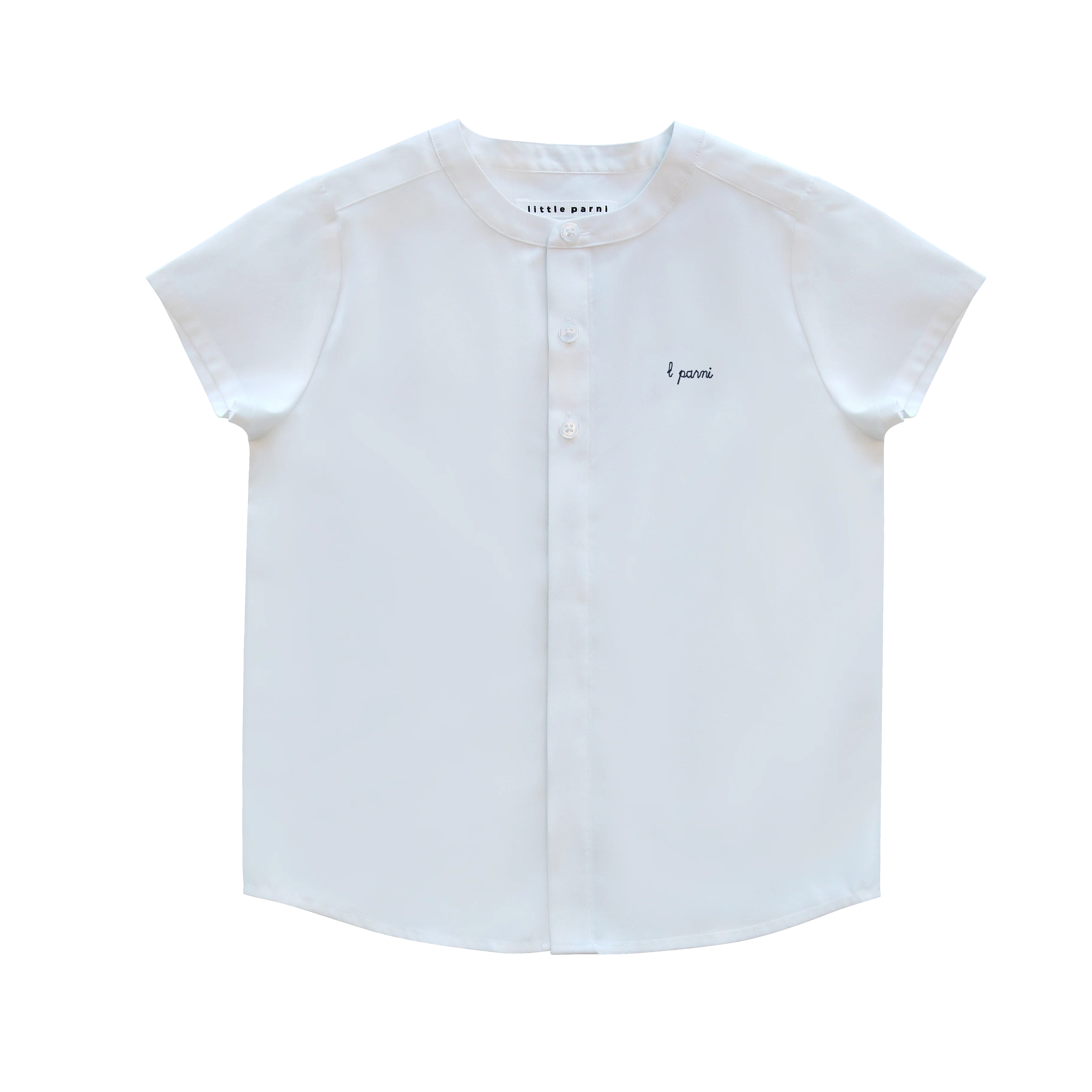 Little Parni Boys Mandarin Collar Short Sleeve White Shirt (K667) - White/Navy