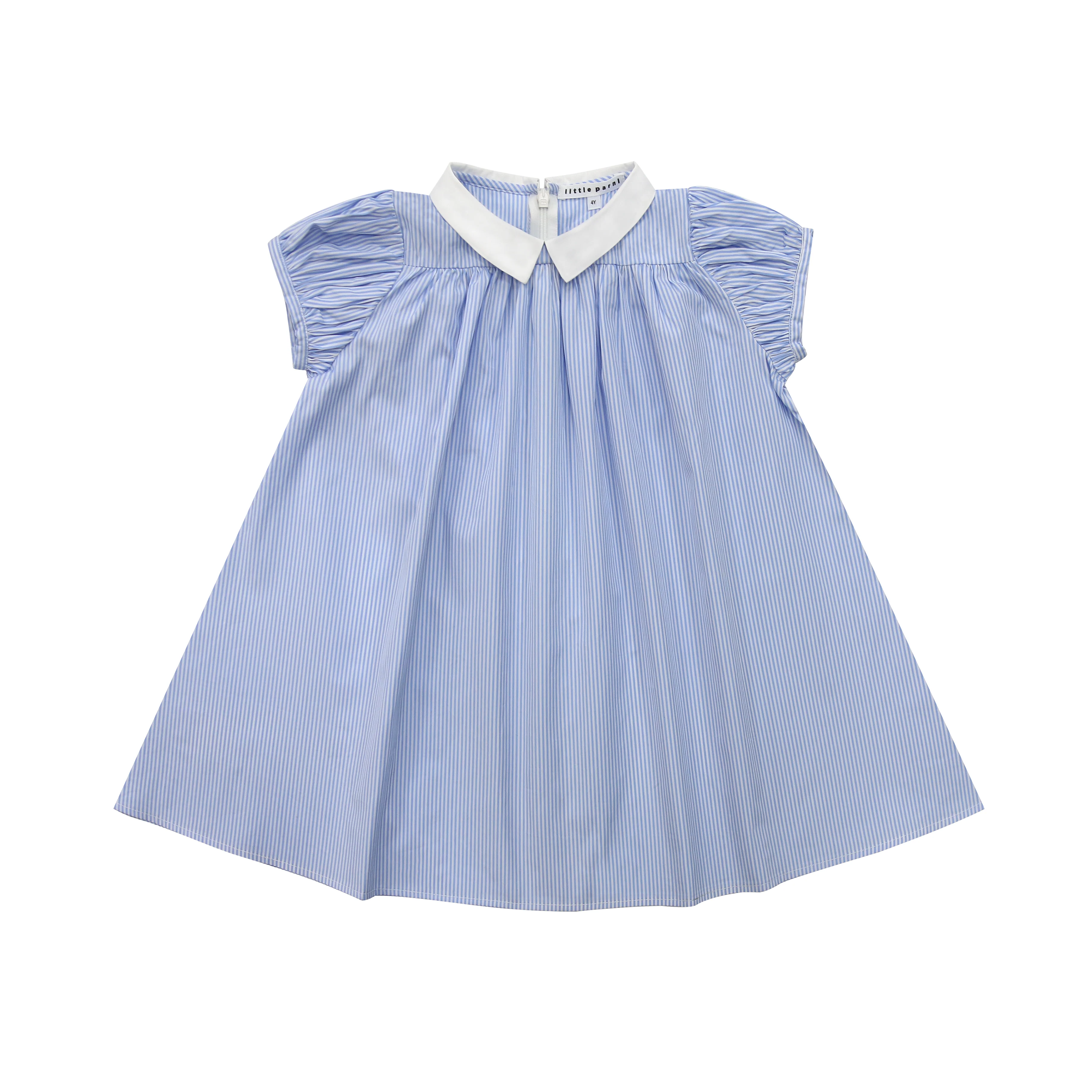Little Parni K401 Girls Striped Dress - Blue/White - Image 2