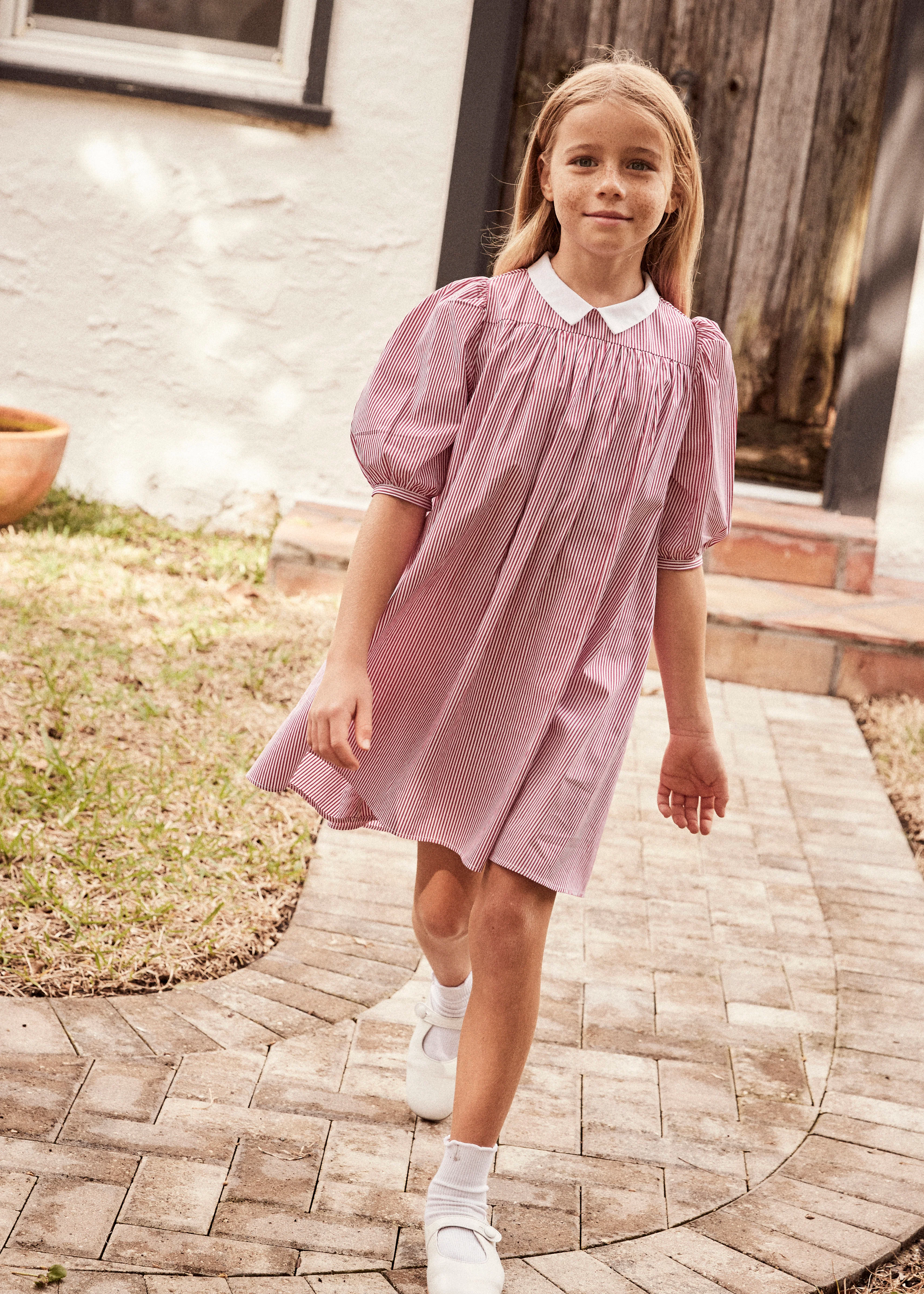 Little Parni K401 Girls Striped Dress - Pink/White - Image 3